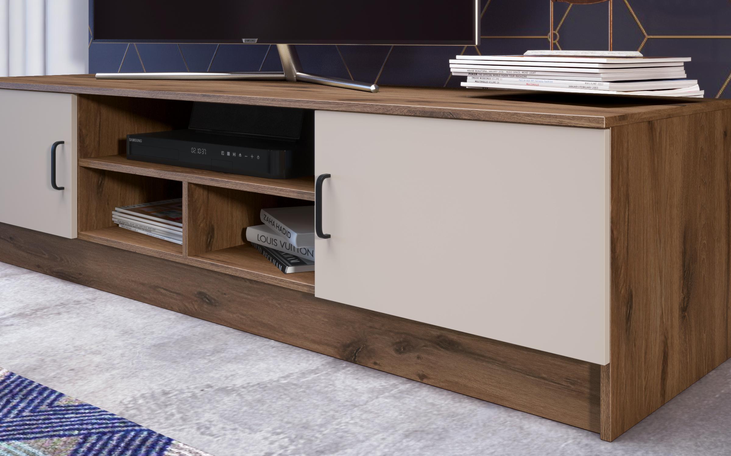 TV cabinet Suerte, dark Scandinavian oak + sand matt  5