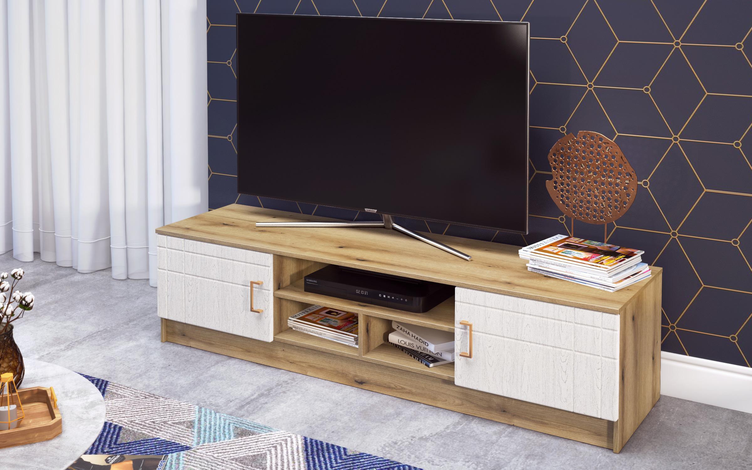 TV cabinet Suerte Vision, Evoke oak + Aspen white  4