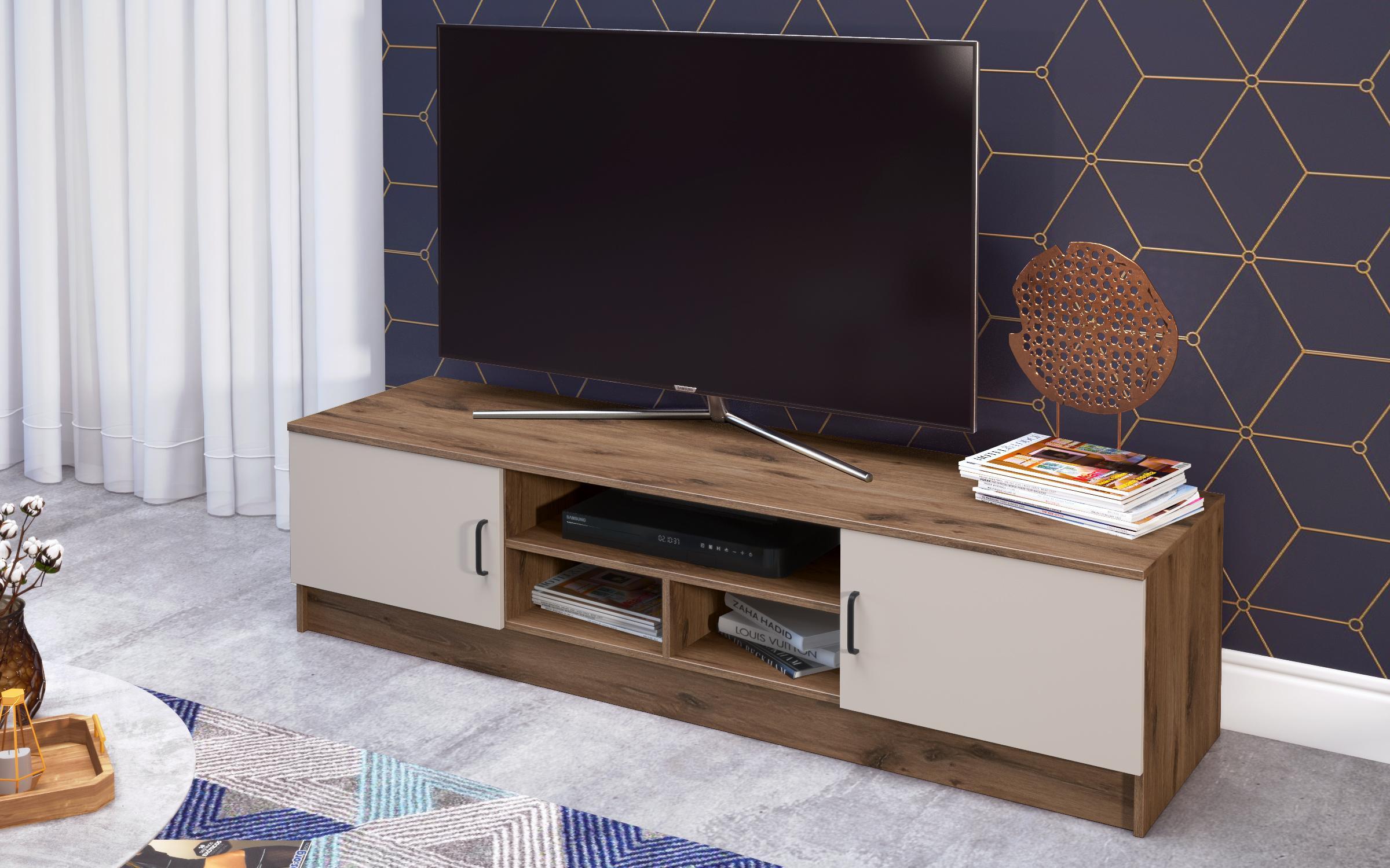 TV cabinet Suerte, dark Scandinavian oak + sand matt  4