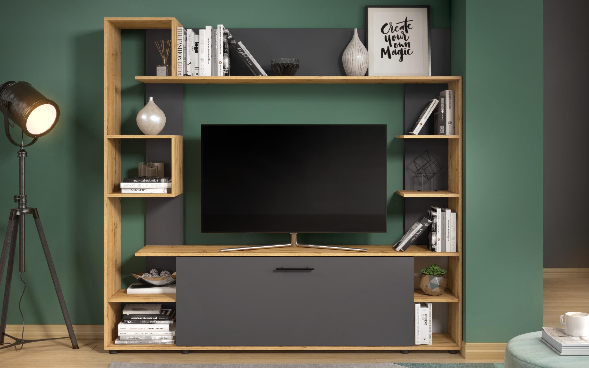Shelf unit Linor, Wotan oak + anthracite  3