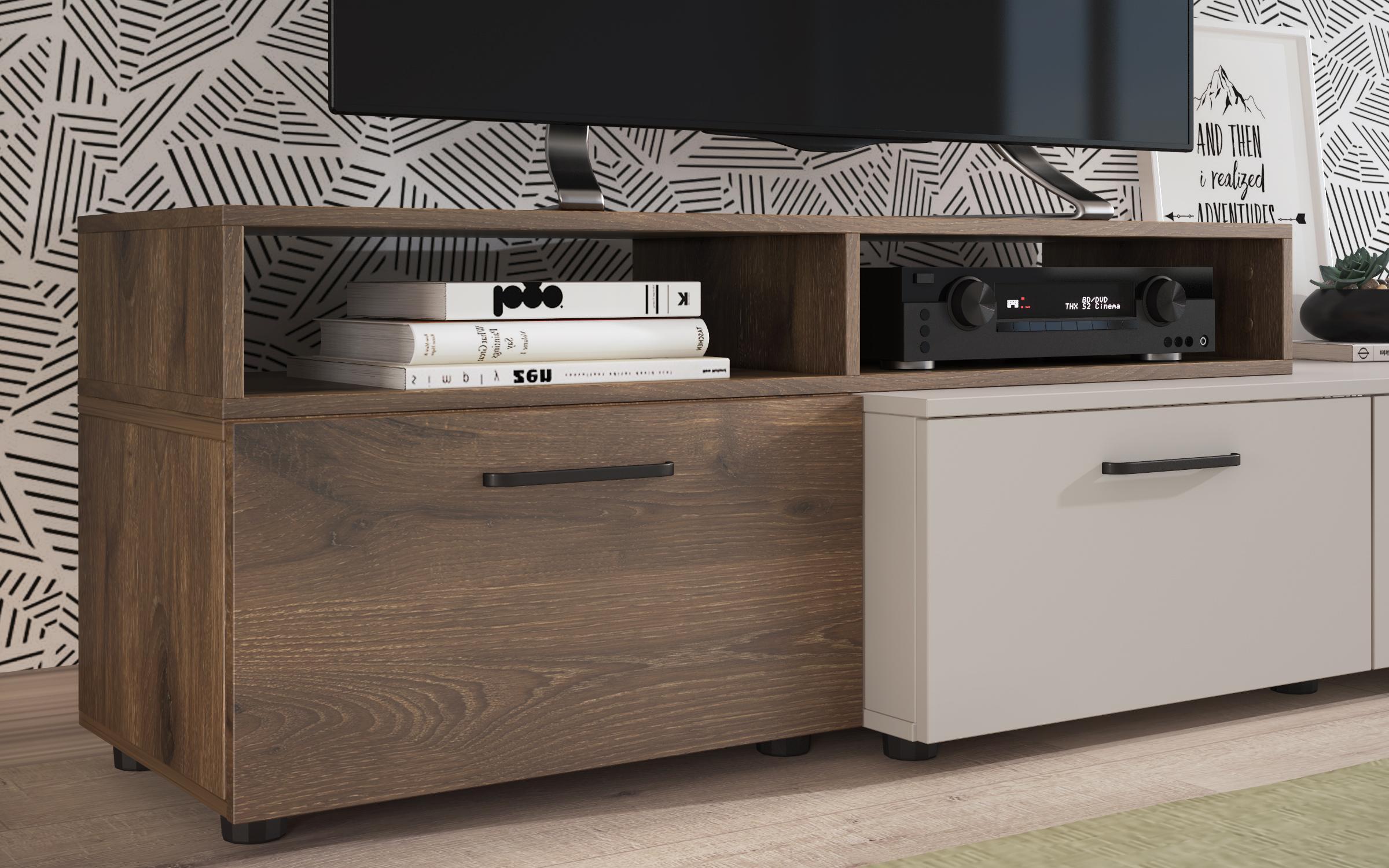 TV cabinet Shelly, dark Scandinavian oak + sand matt  5
