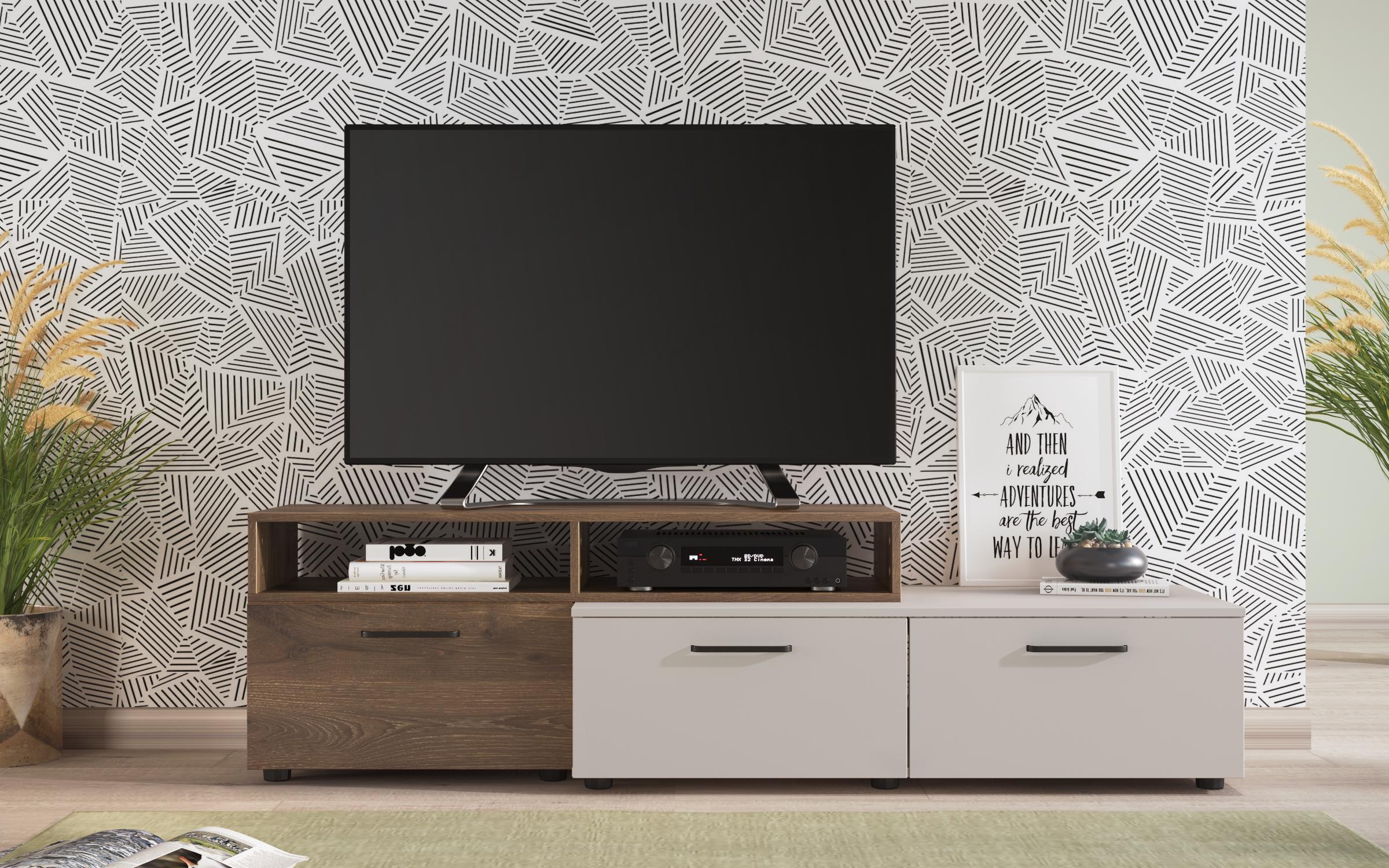 TV cabinet Shelly, dark Scandinavian oak + sand matt  4