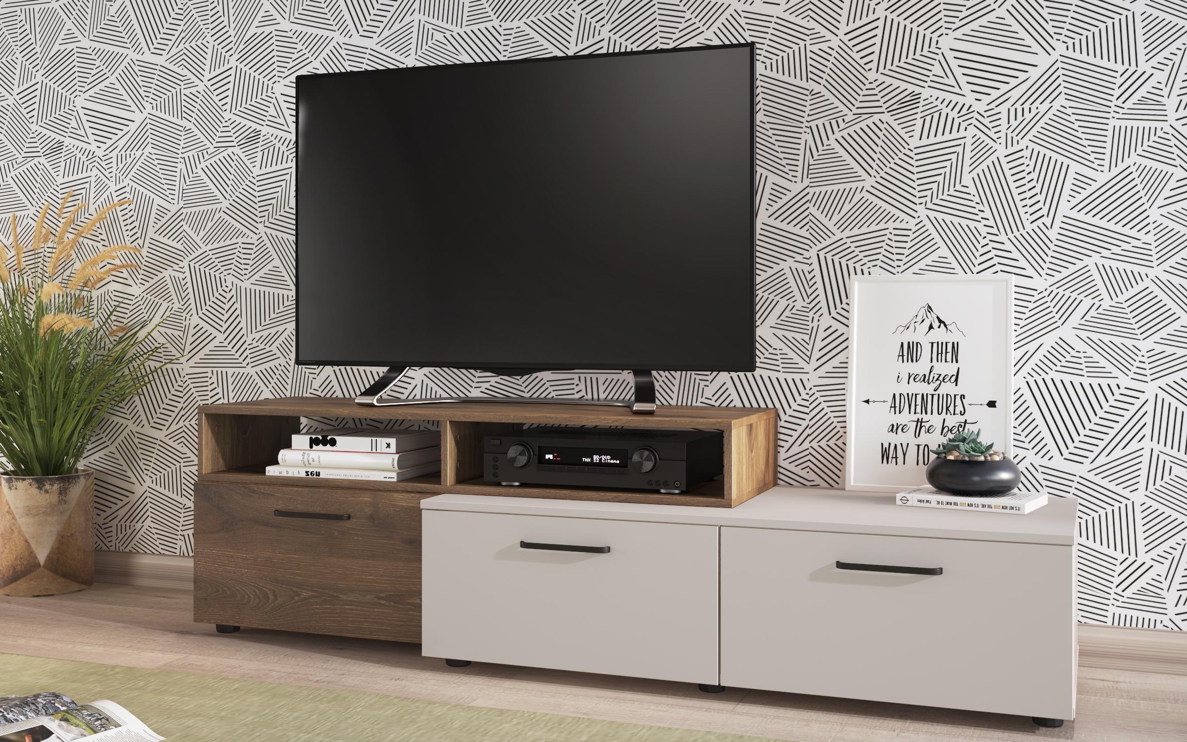 TV cabinet Shelly, dark Scandinavian oak + sand matt  3