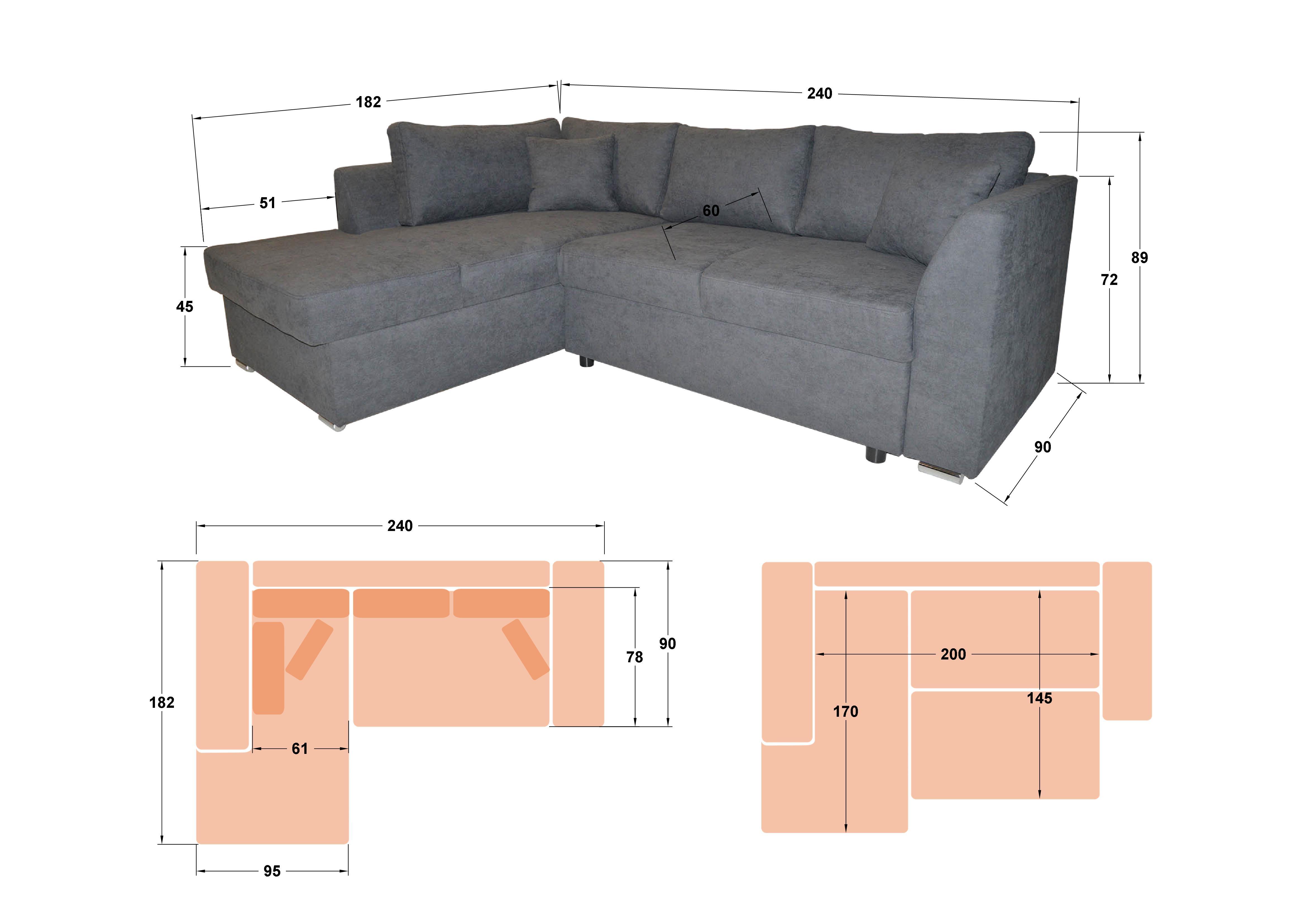 Extendable corner sofa Toscana S, light brown + brown  2