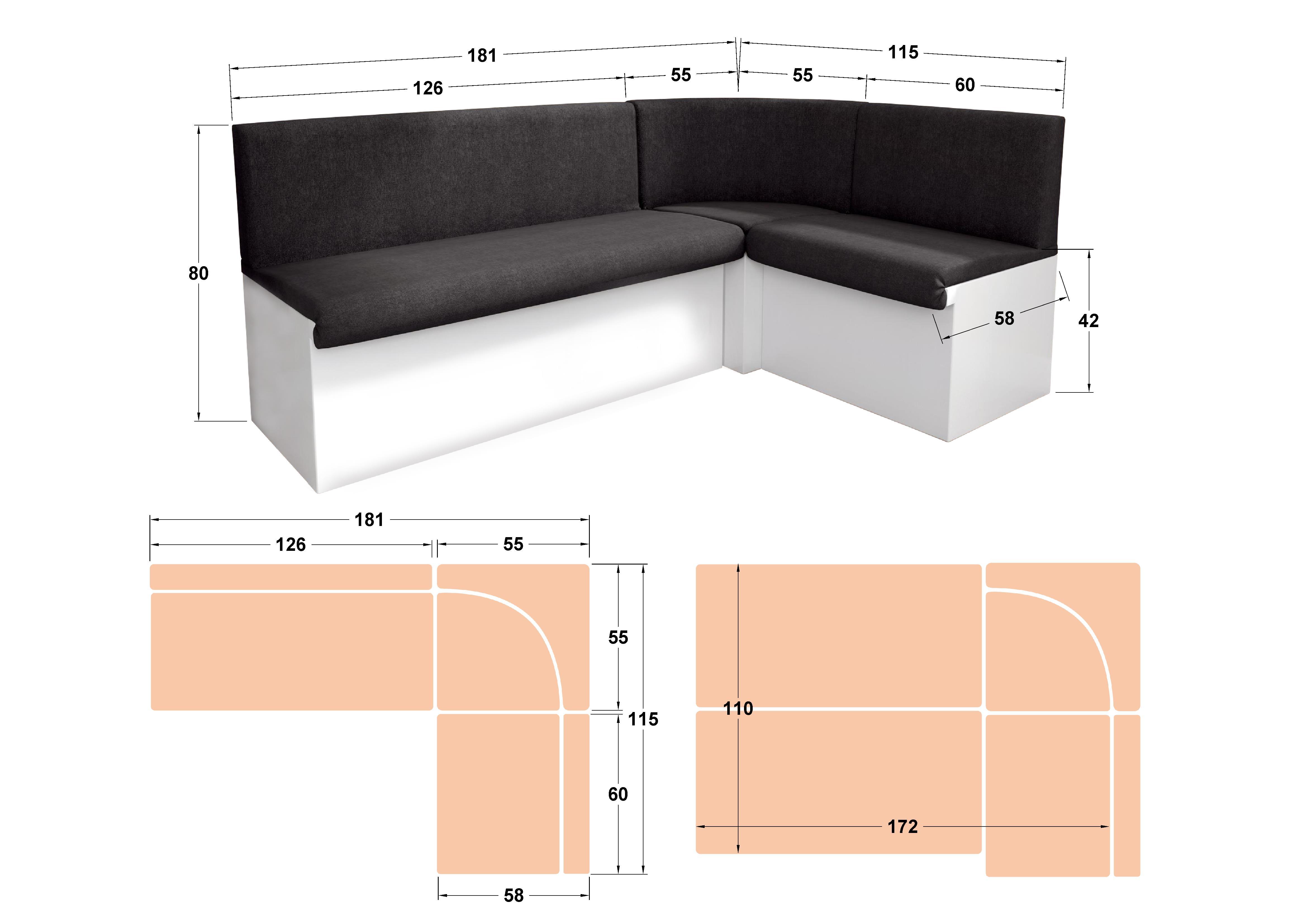 Extendable kitchen corner Julian, graphite + white leather  2