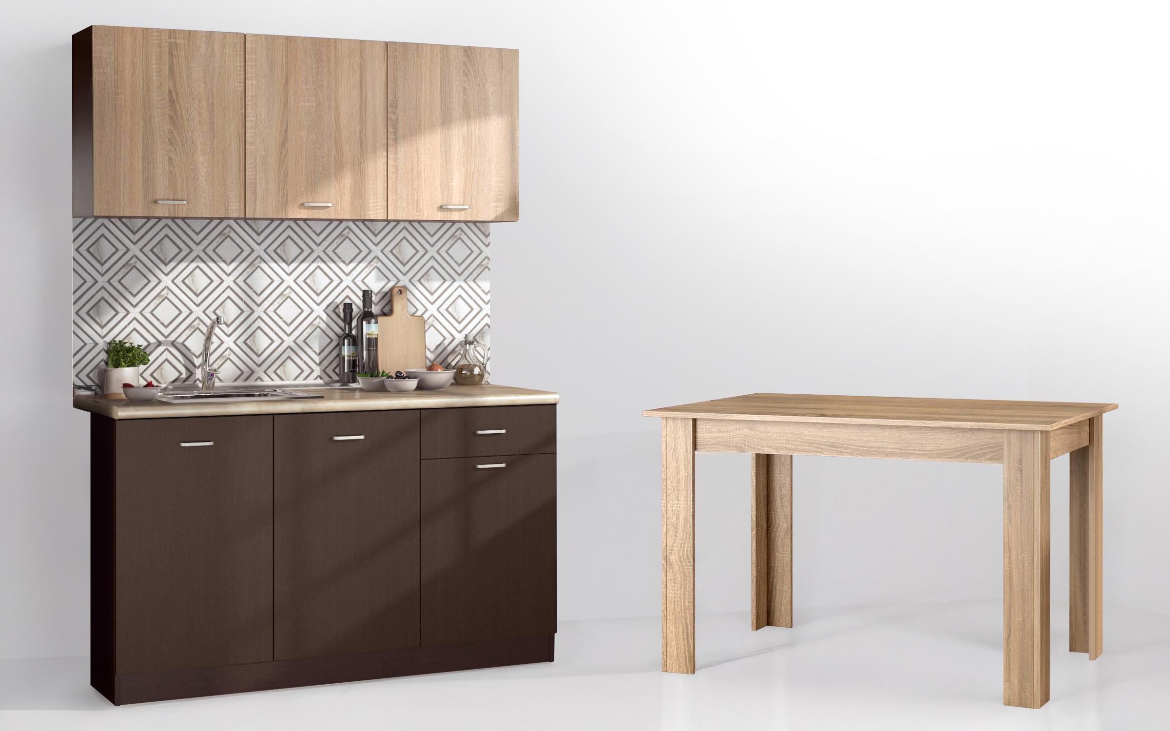 Kitchen with included thermo countertop + dining table Kitchen Lora 5 + dining table, Wenge + Sonoma oak  1