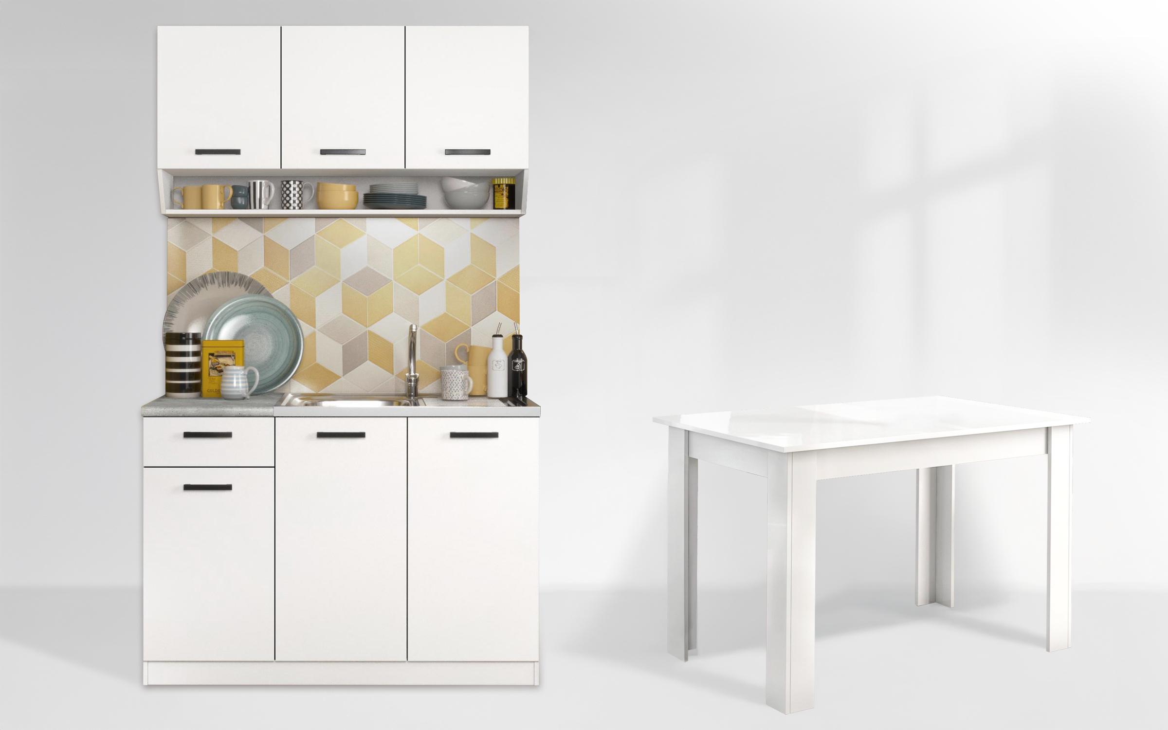 Kitchen with included thermo countertop + dining table Aretha Colore, white gloss + white  1