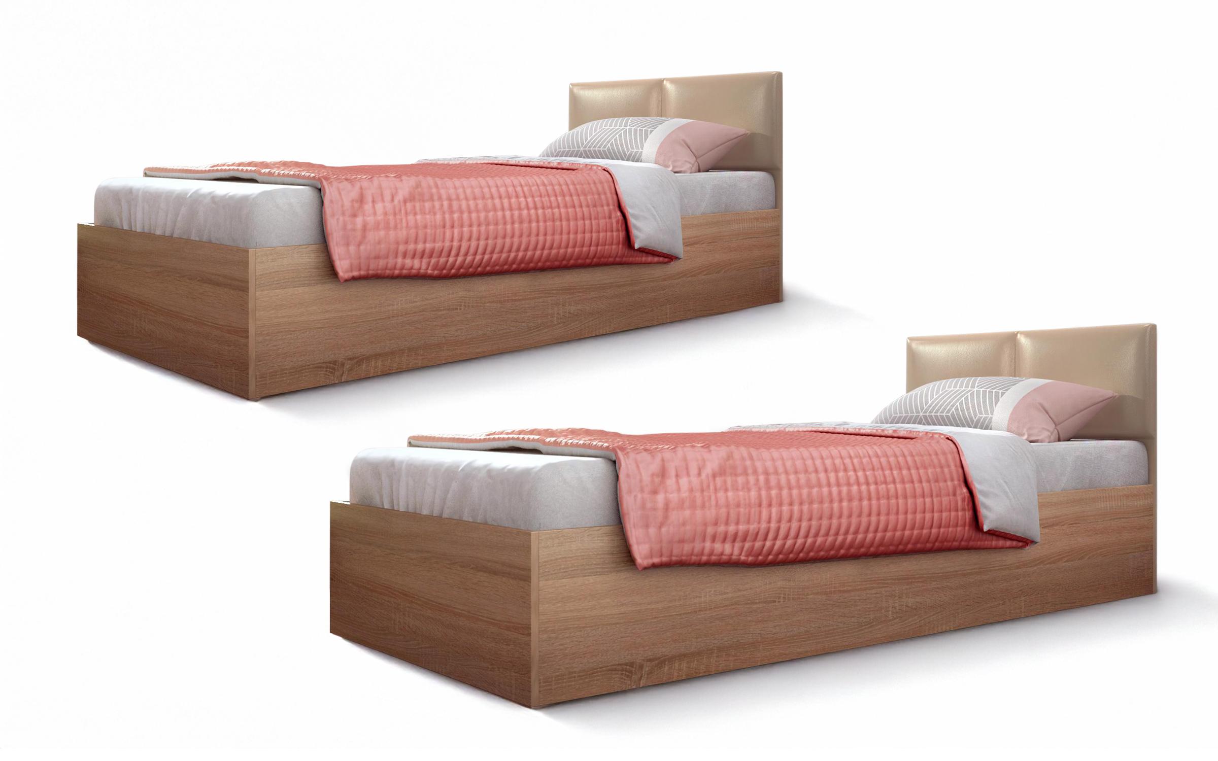 Set of 2 beds for mattress 90/200 Magdalena, Sonoma oak + beige leather  1