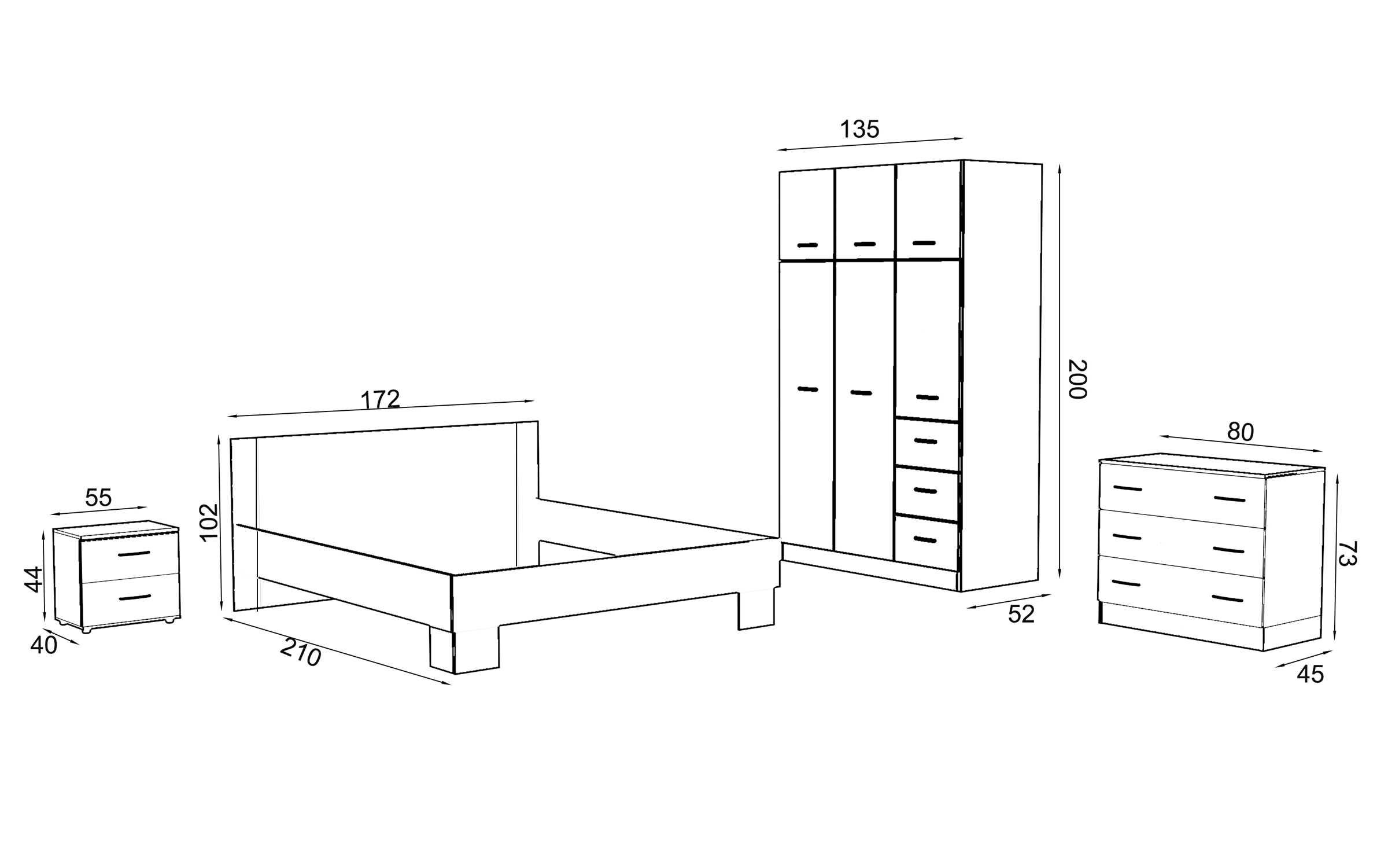 Bedroom furniture set for mattress 160/200 Vento, Natural oak  5