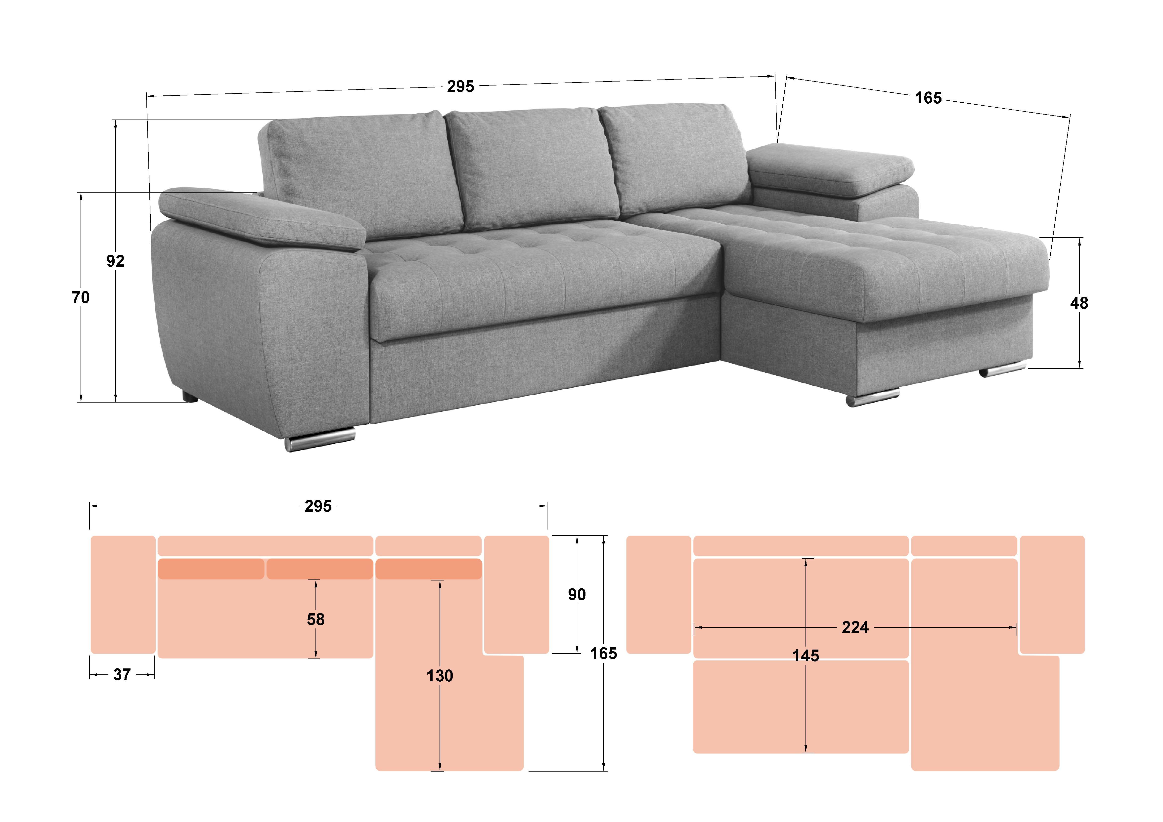 Extendable corner sofa Valencia Pocket, dark grey  2