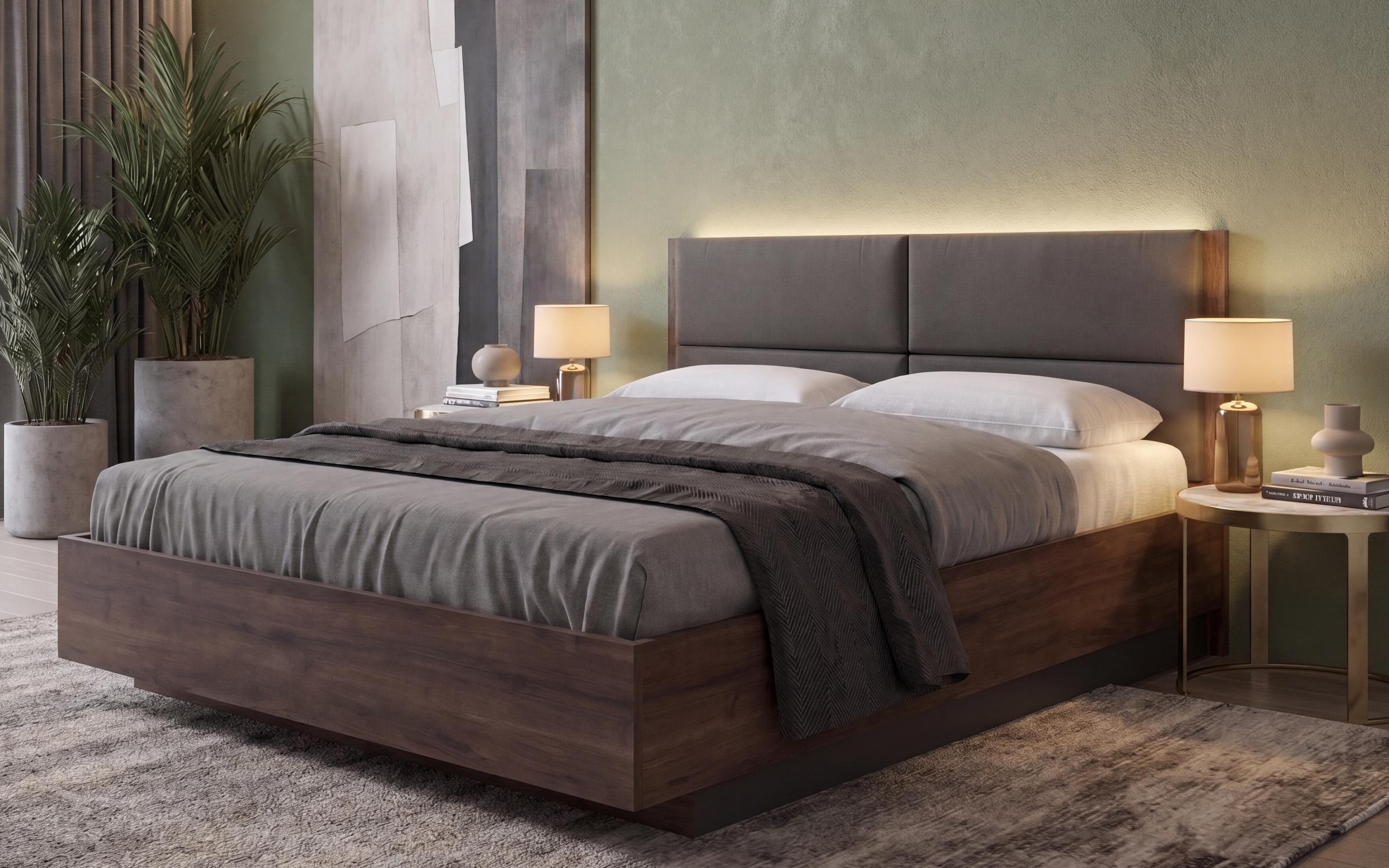 Bedroom furniture set for mattress 160/200 + LED Elira, dark Scandinavian oak + anthracite matt  7