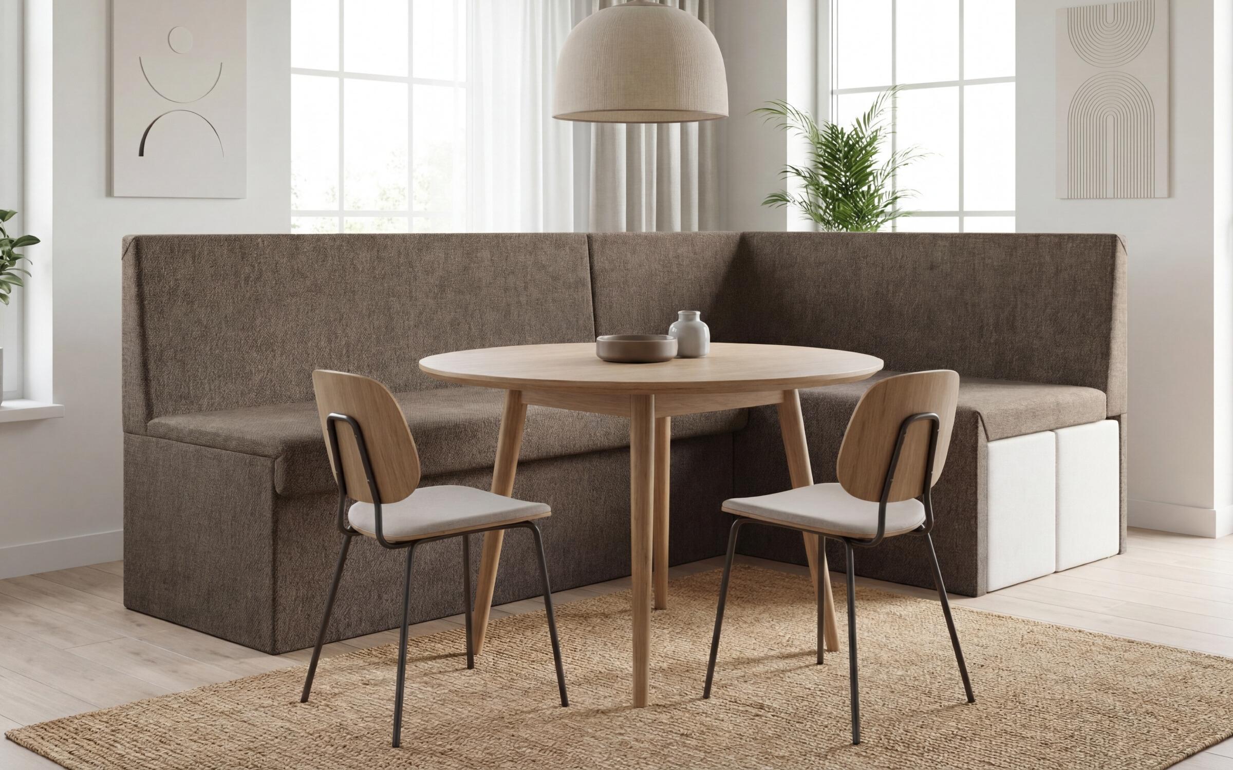 Extendable kitchen corner + 2 ottomans Venturo, dark beige + light beige  3