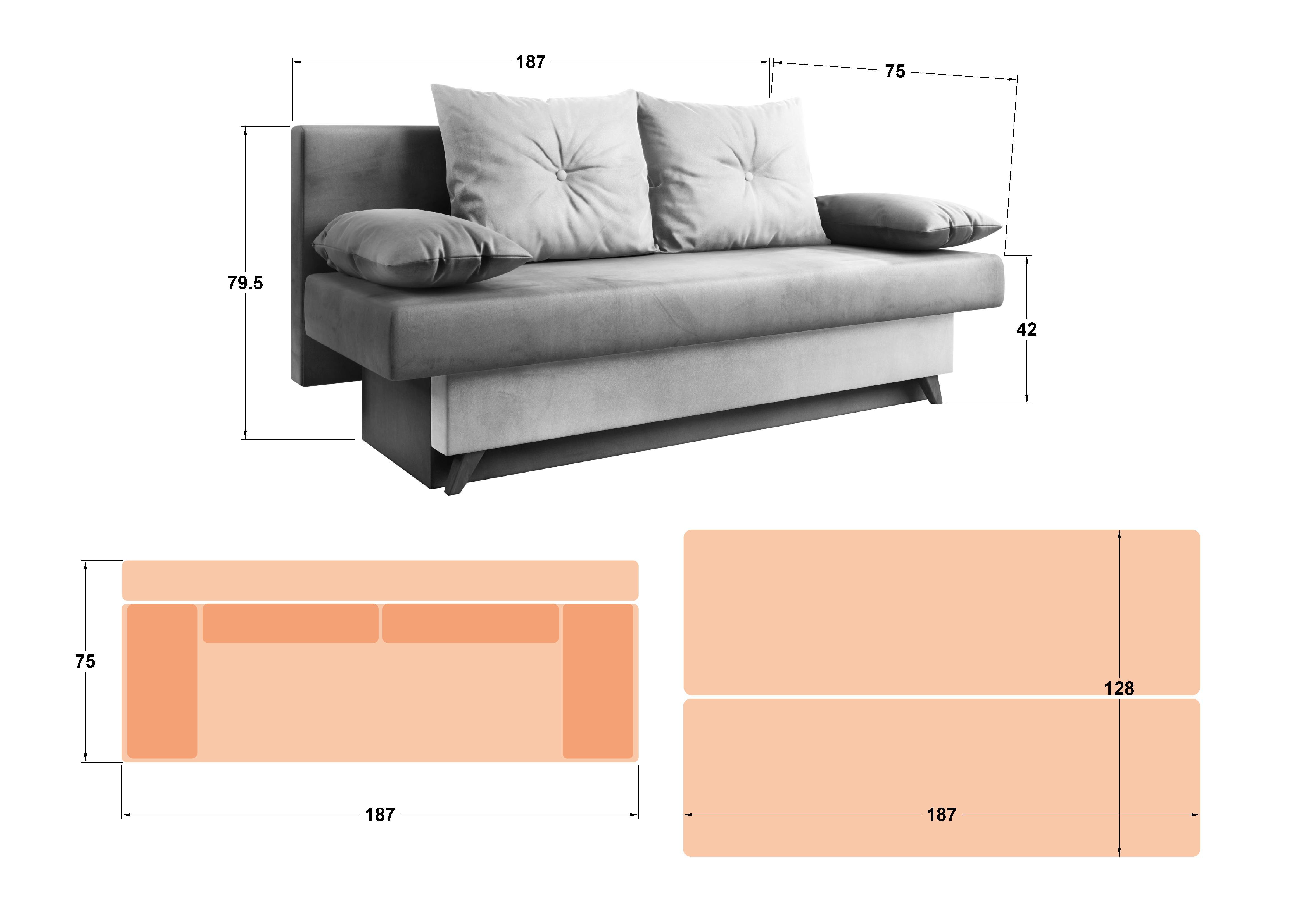 Extendable sofa Victorio, dark grey + grey  2