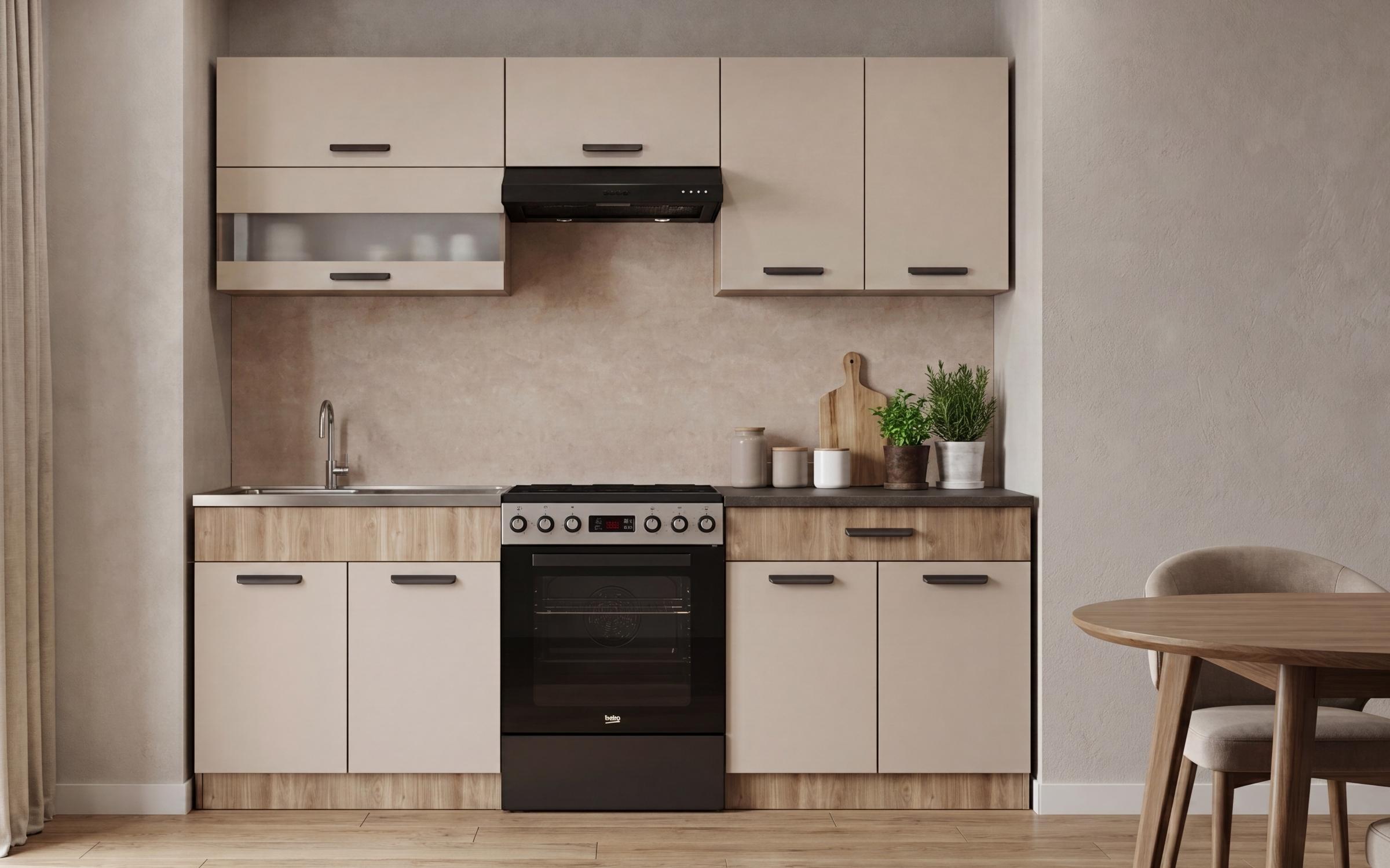 Kitchen with included thermo countertop Victoria S, cashmere + honey Castello oak  1