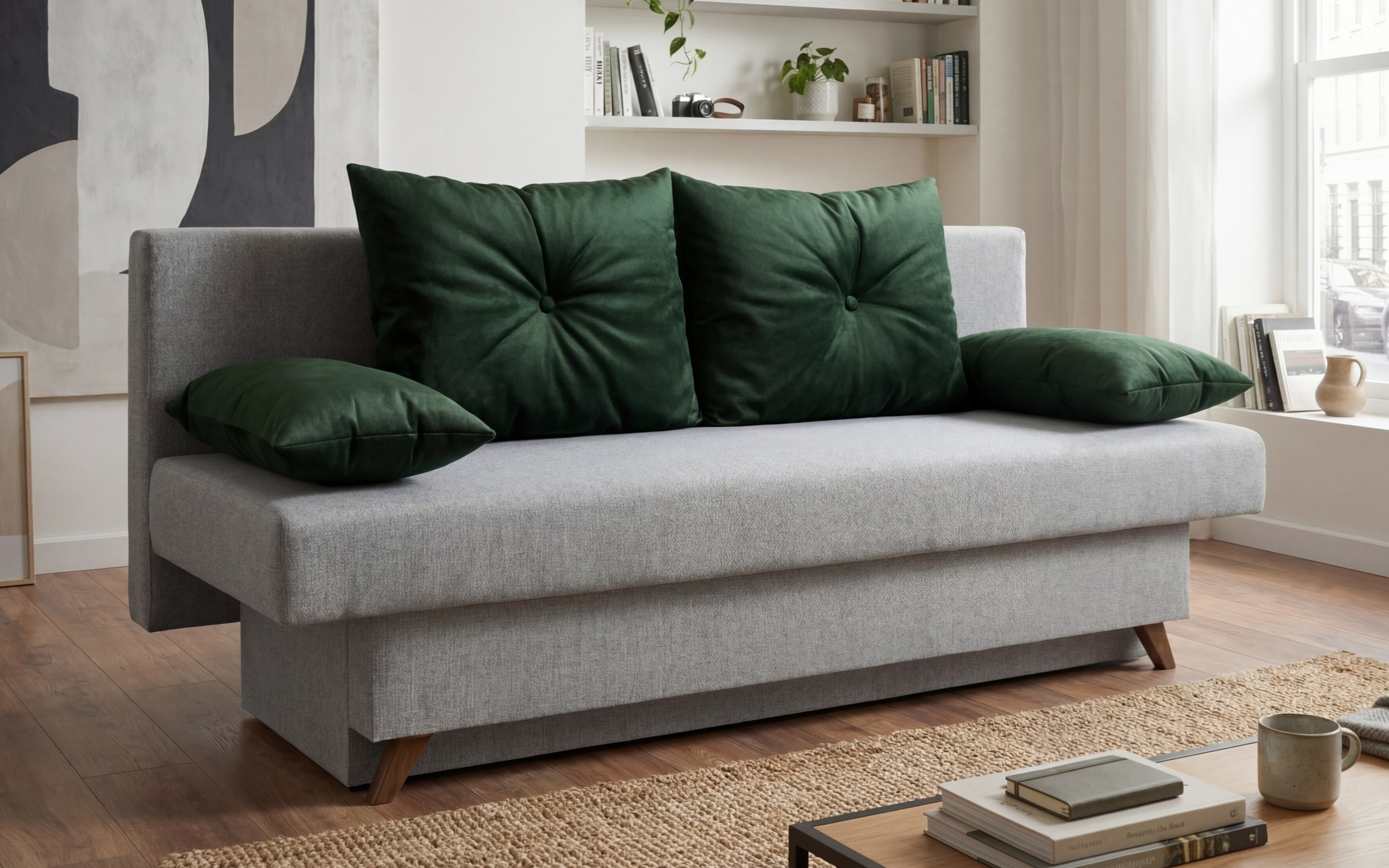 Extendable sofa Victorio, light grey + green  3