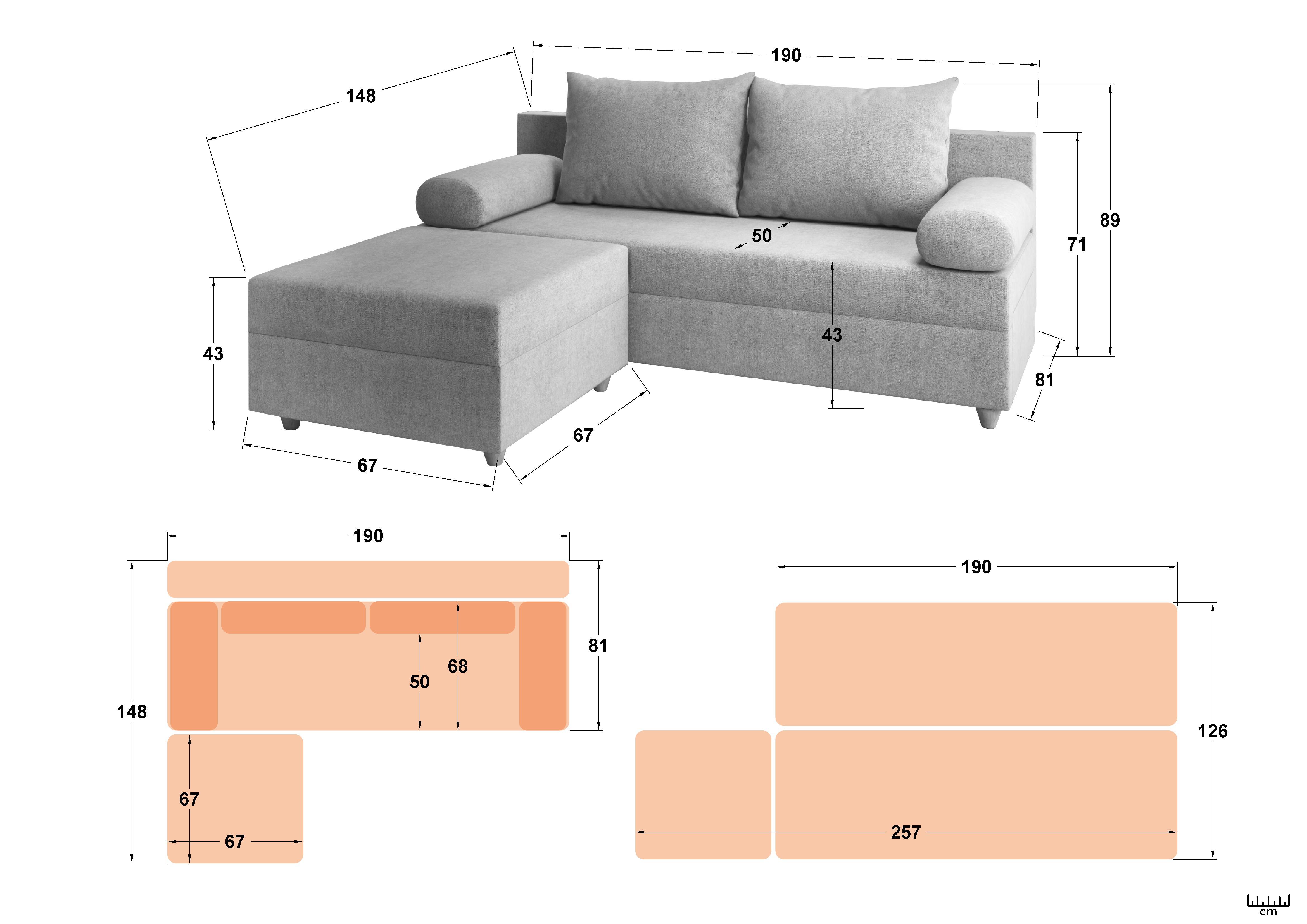 Extendable sofa + оttoman Vitaro, grey  2