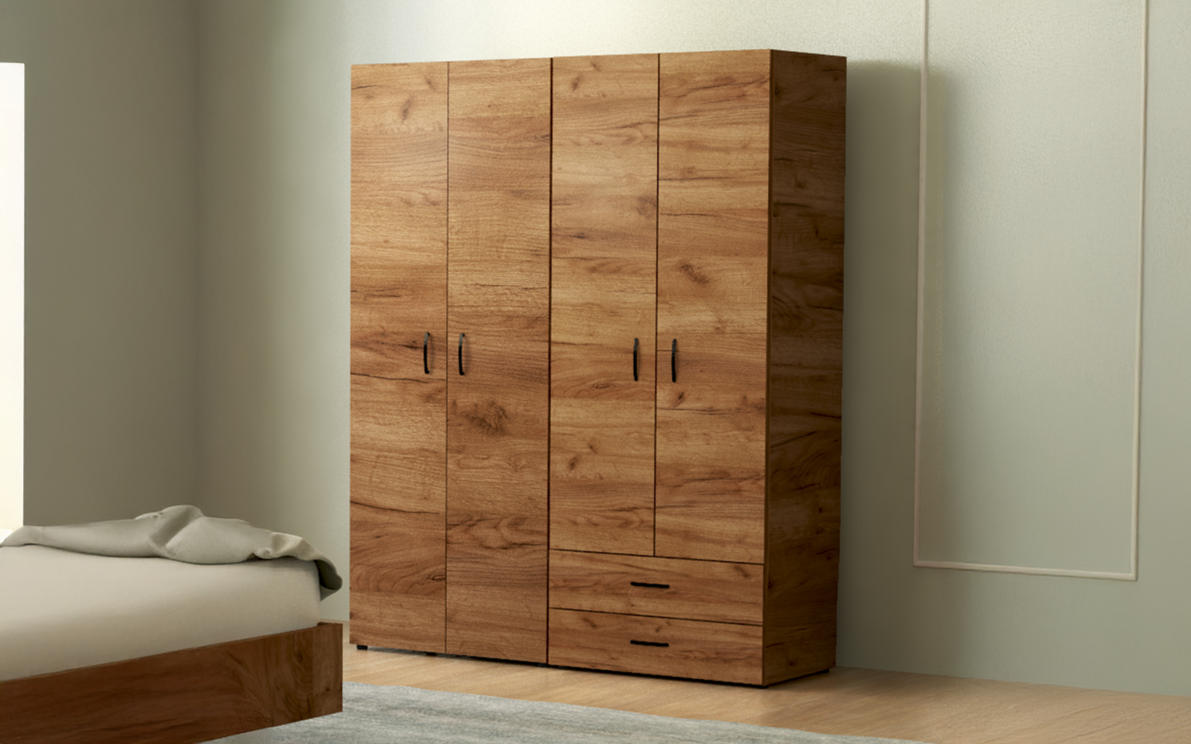 Bedroom furniture set for mattress 160/200 Salento, Tobacco Craft oak + black matt  9