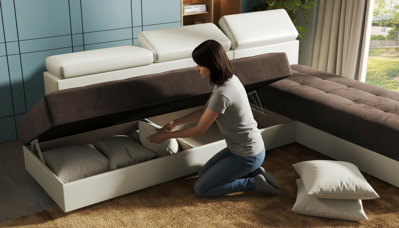 Living room corner Galance, brown + beige leather  4