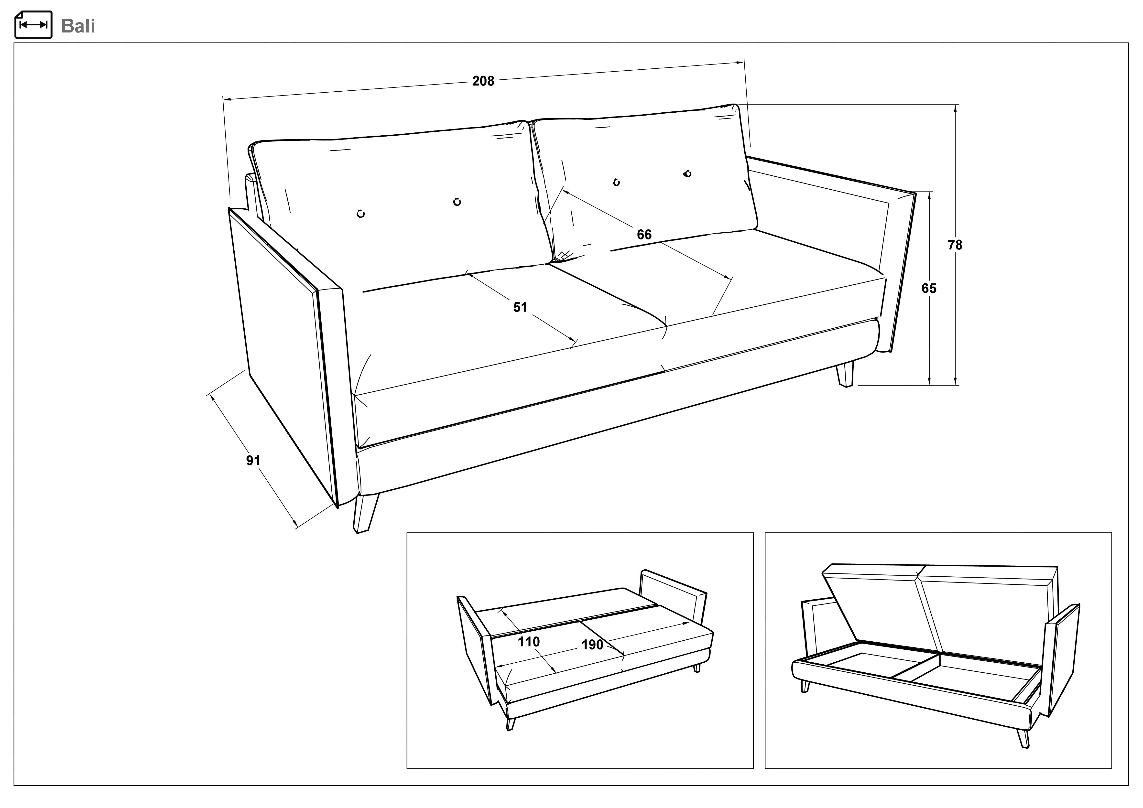Extendable click-clack sofa Bali, turquoise  2