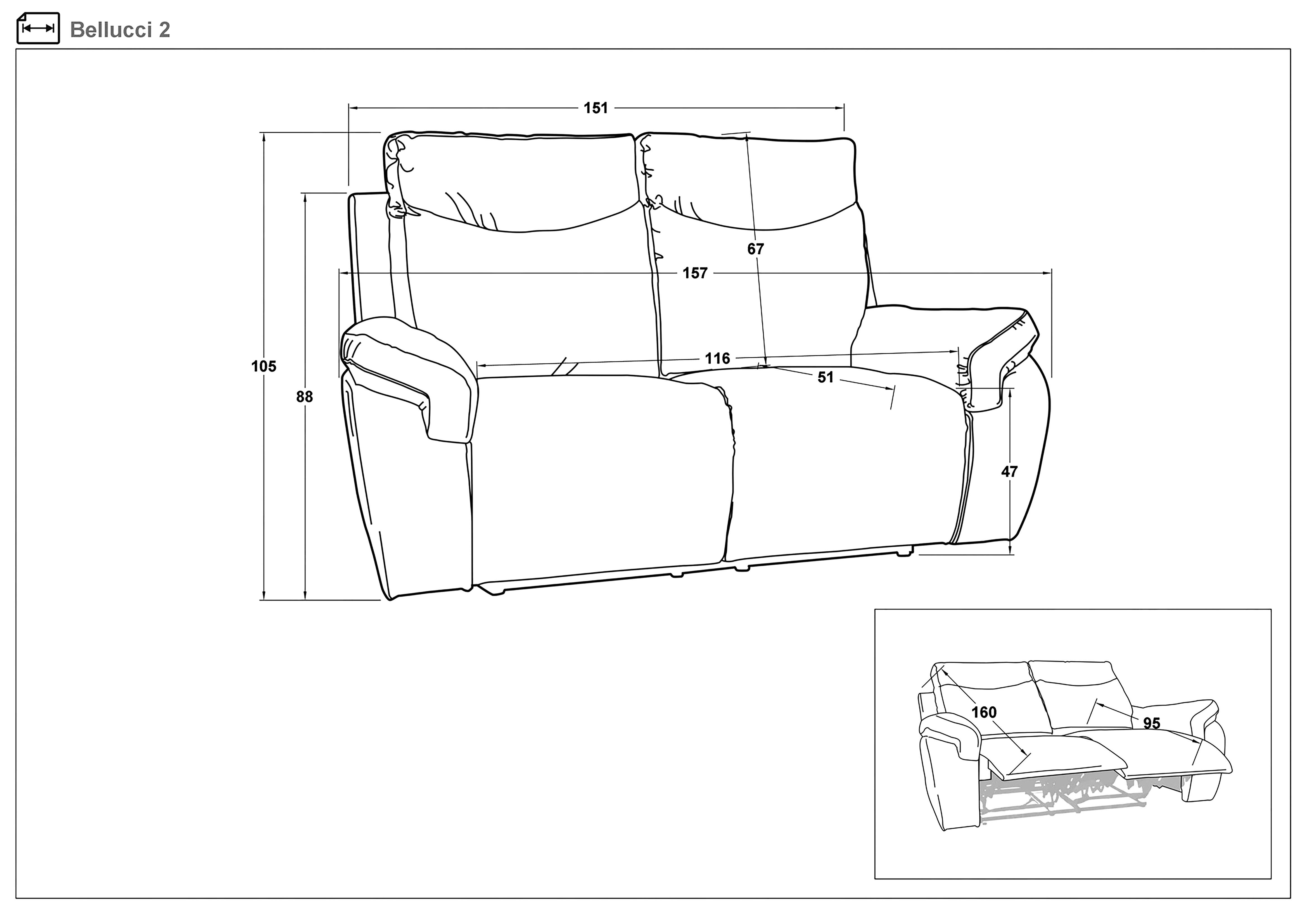 Two-seater recliner /with manual mechanism/ Bellucci, grey  2