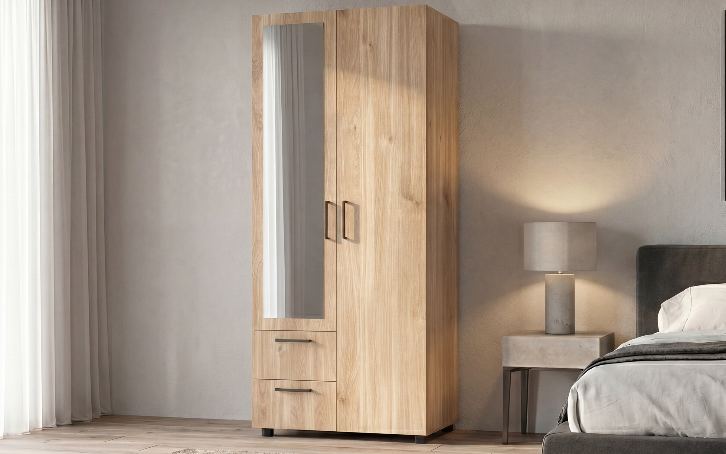 Wardrobe with clothes rod and shelves Bruno S 2, honey Castello oak  1