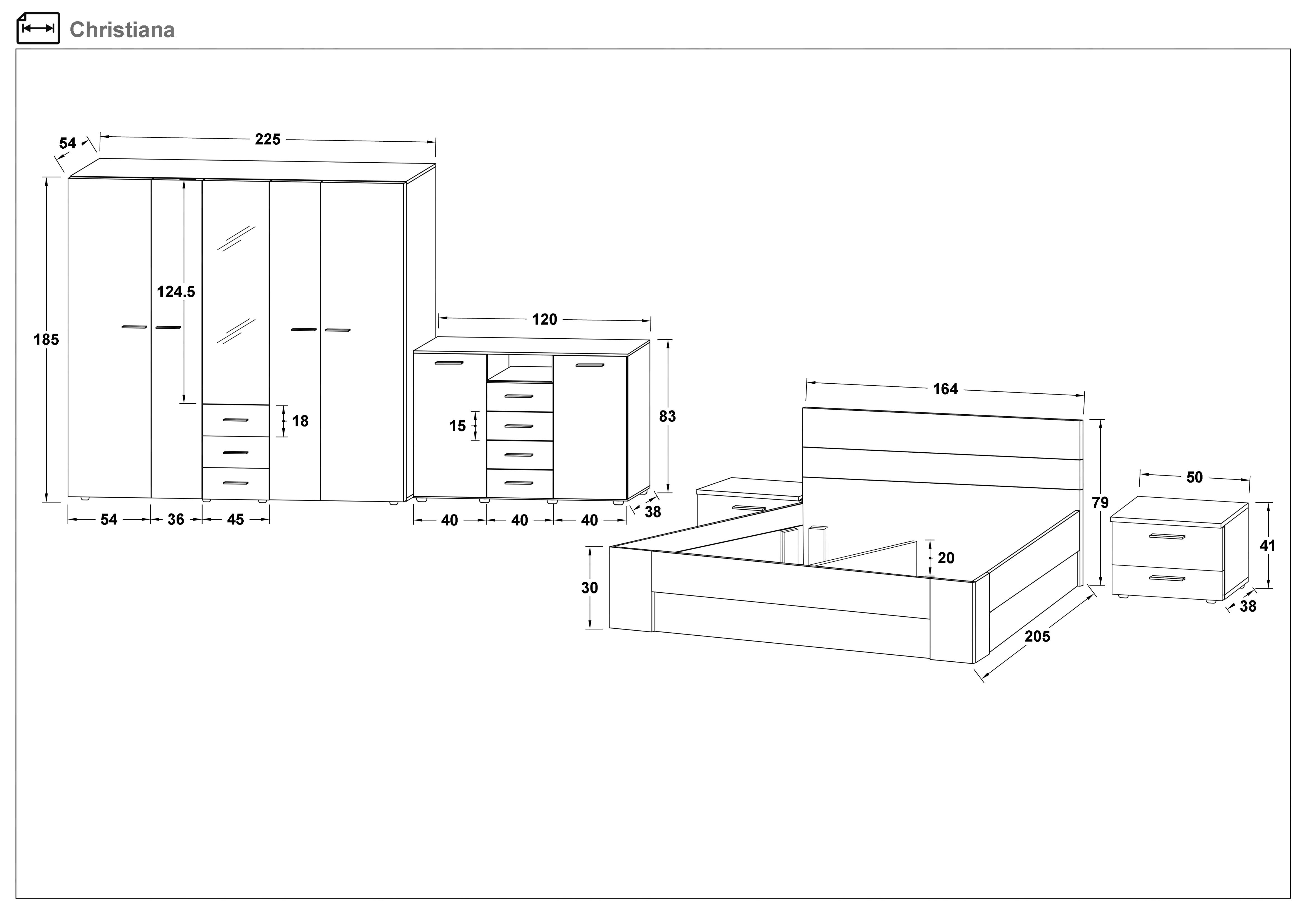 Bedroom furniture set 160/200 Christiana + mattress, Wotan oak + anthracite matt  2