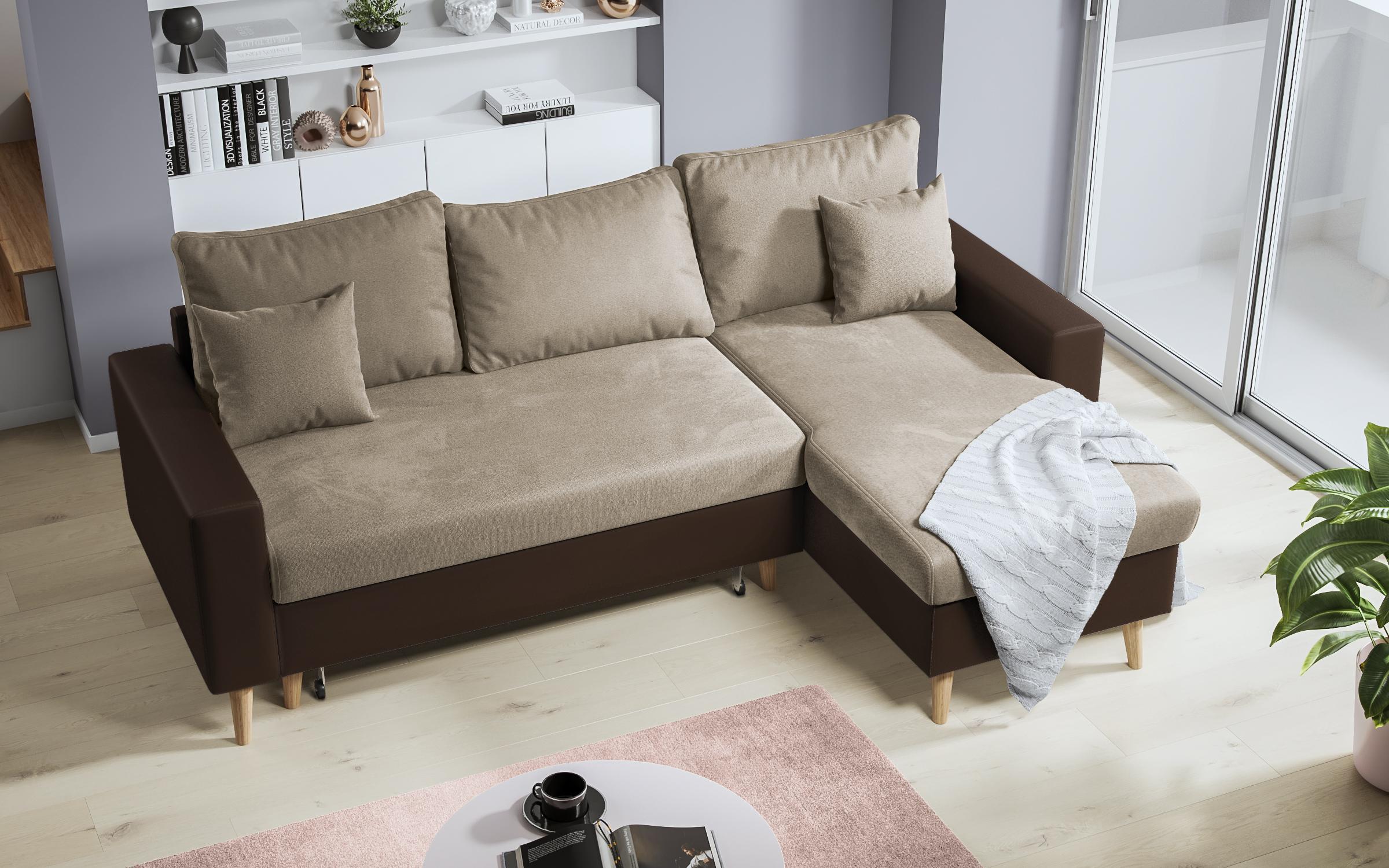 Extendable corner sofa Tahiti, light brown + brown leather  5