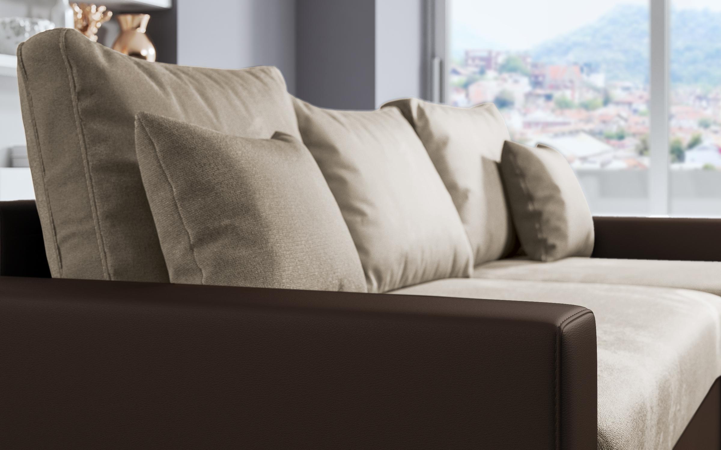 Extendable corner sofa Tahiti, light brown + brown leather  6