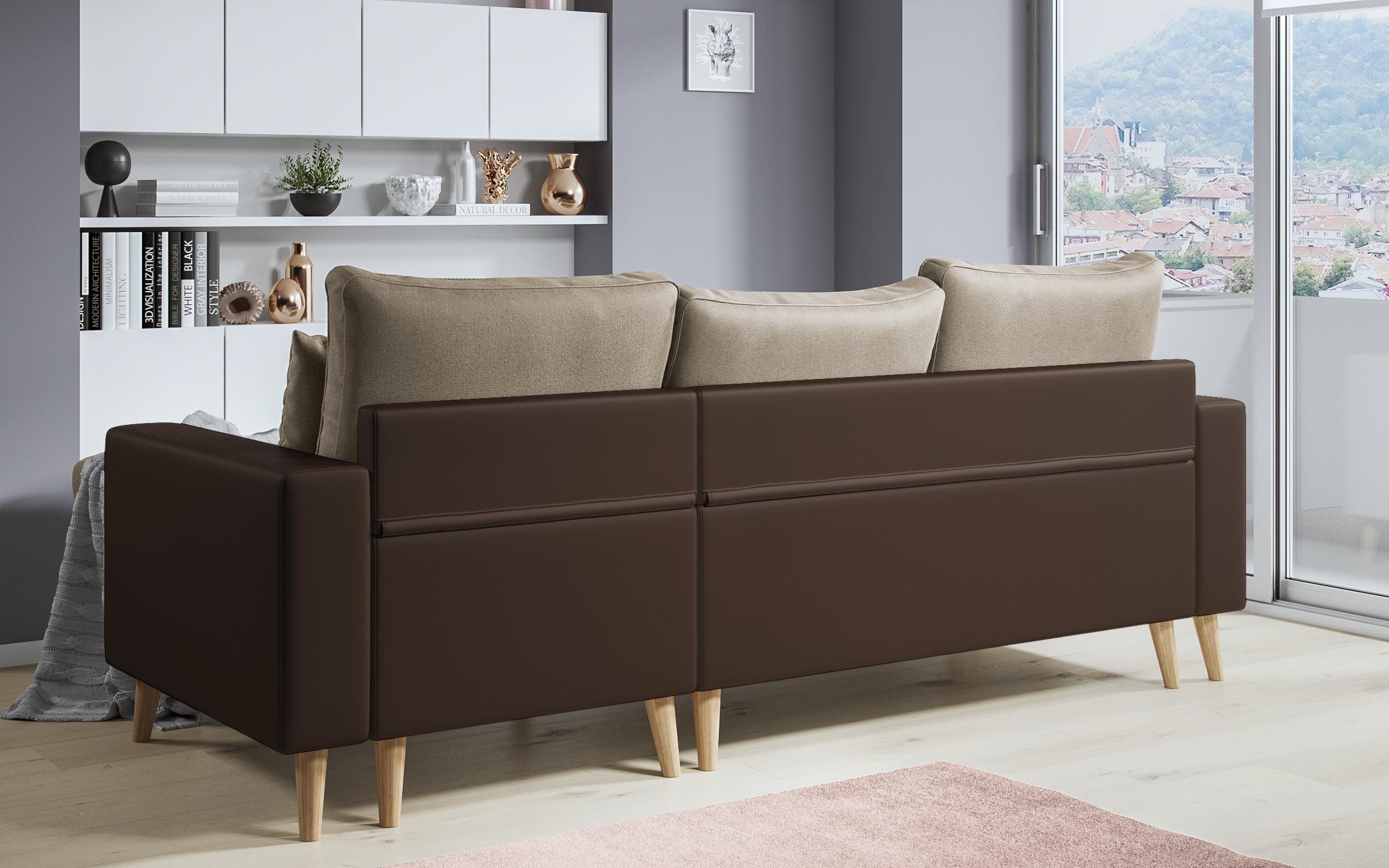 Extendable corner sofa Tahiti, light brown + brown leather  7