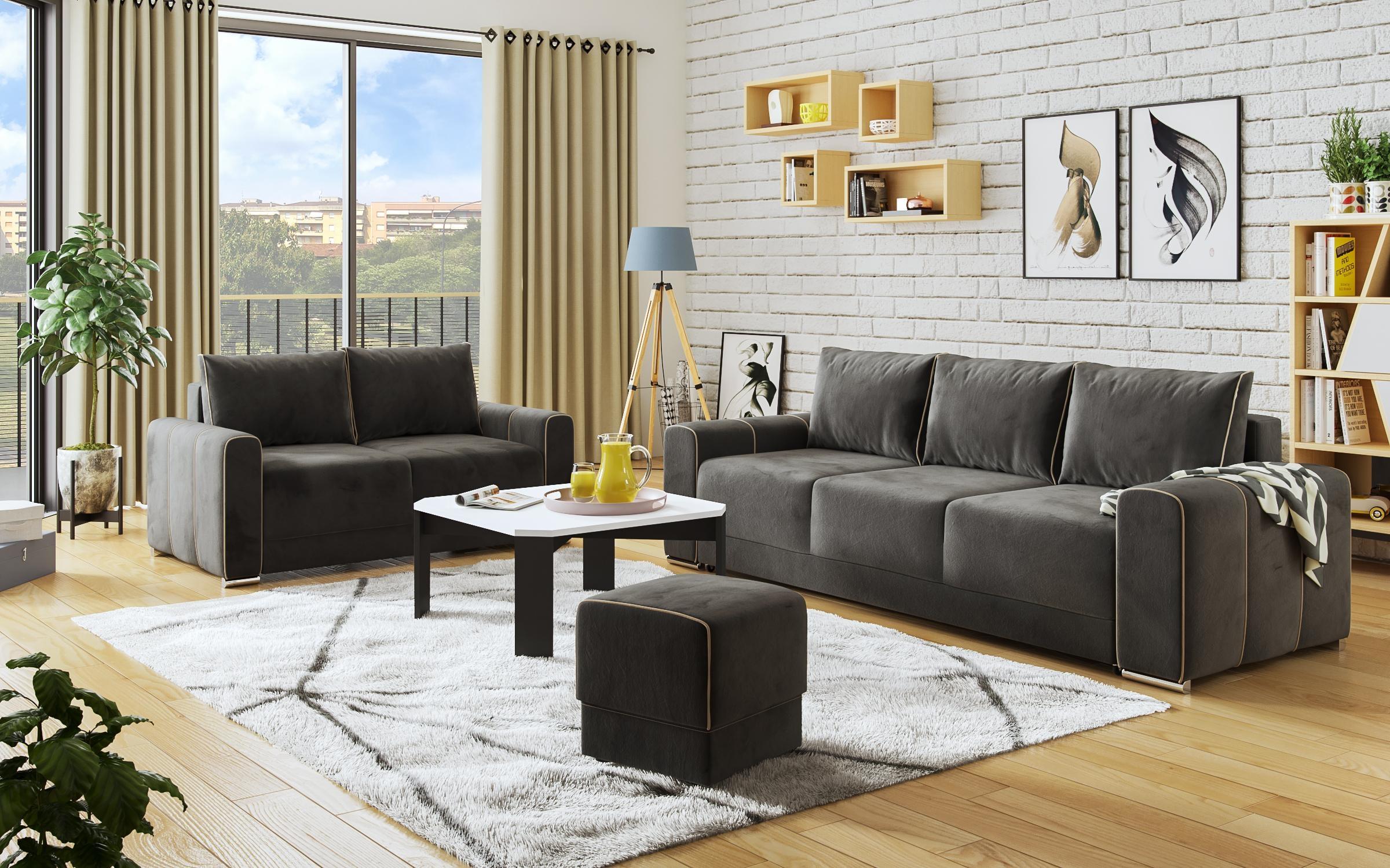 Extendable three-seater sofa Ego, graphite + dark beige  5