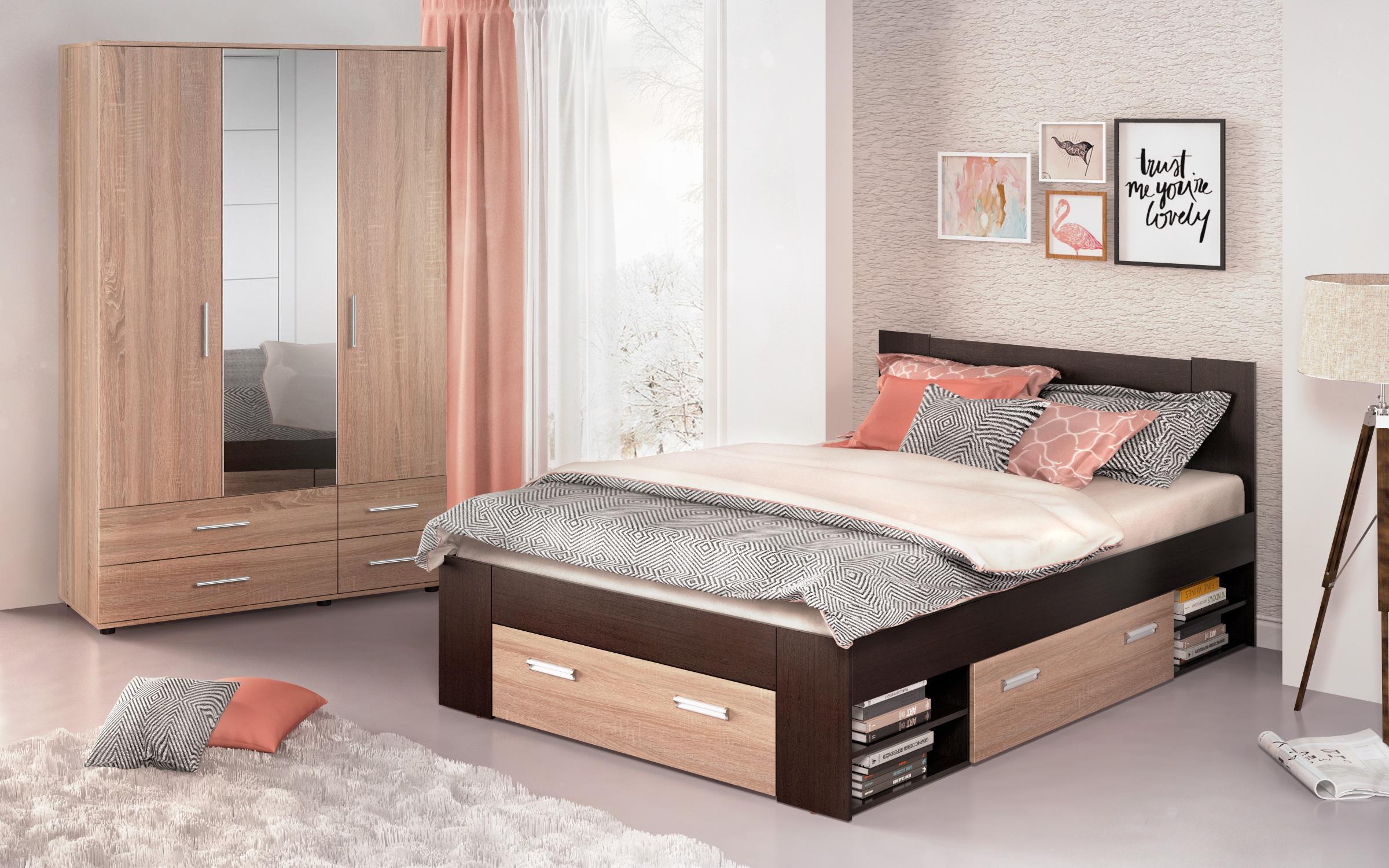 Double bed 140/200 Nemo + mattress, Wenge + Sonoma oak  7