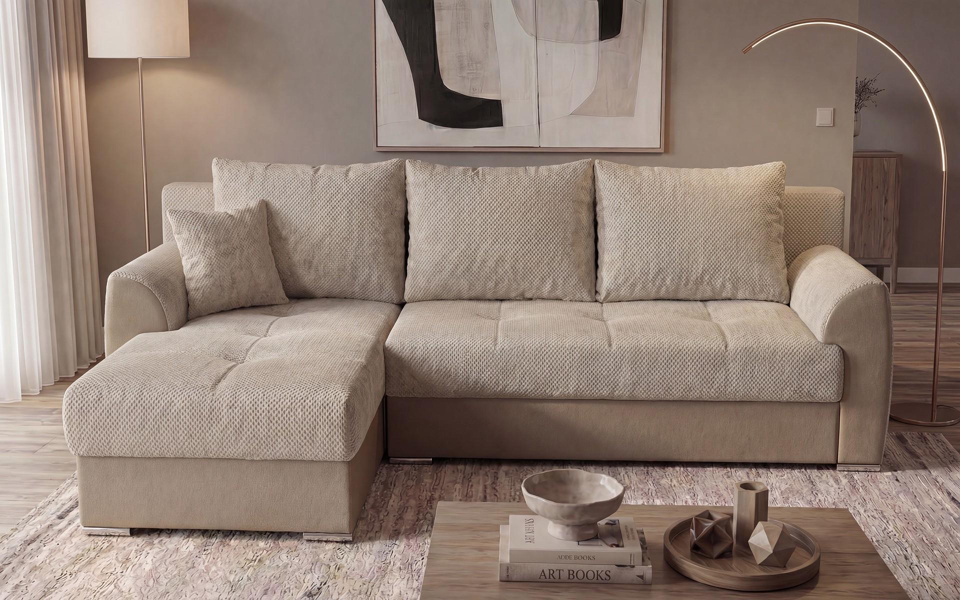 Extendable corner sofa Lumis, beige + grey beige  1