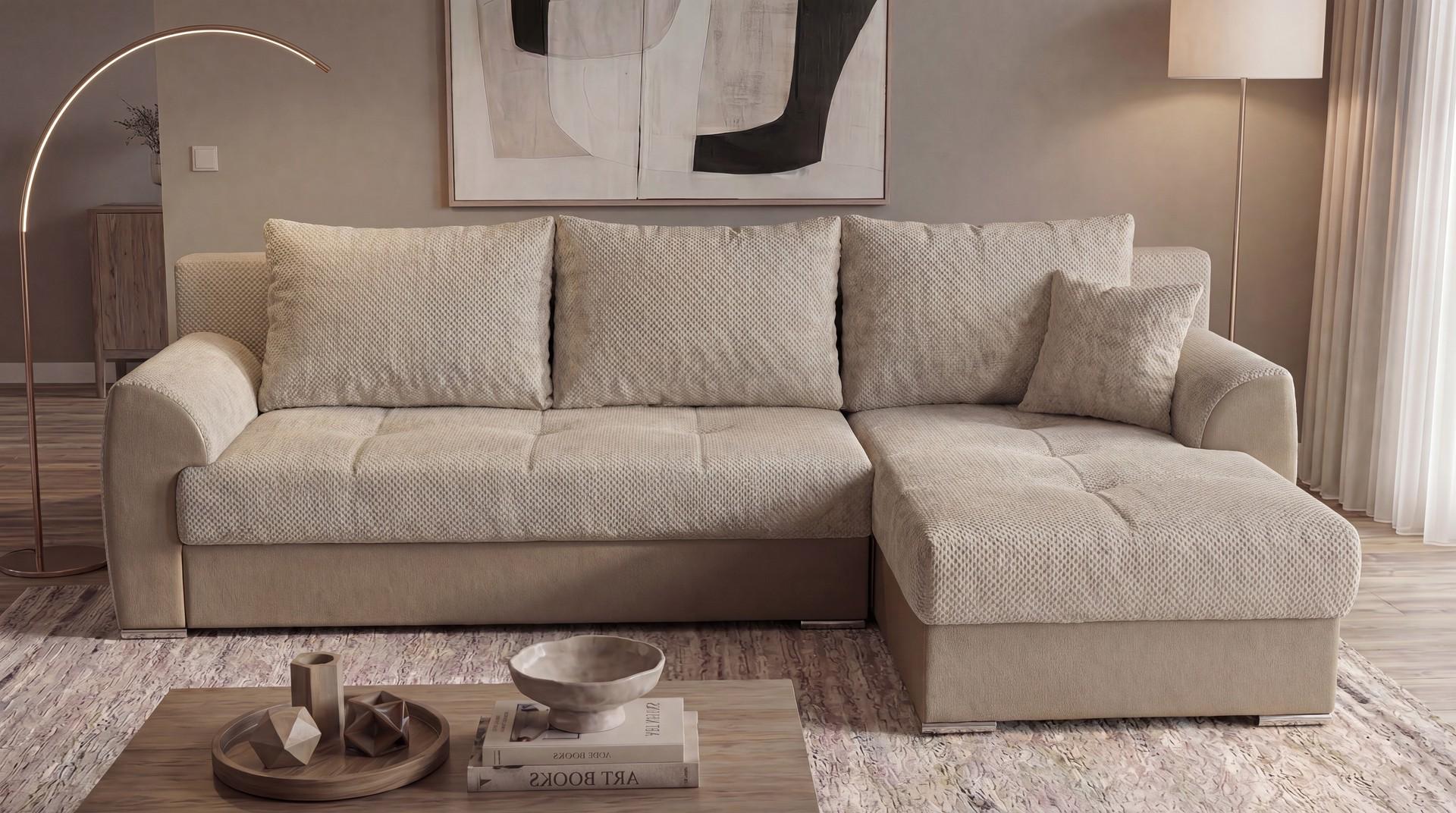 Extendable corner sofa Lumis, beige + grey beige  1