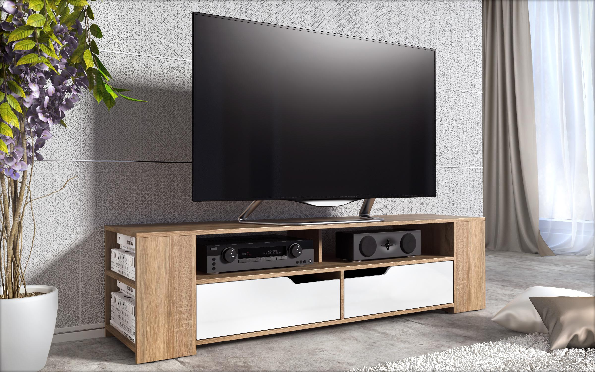 TV cabinet Modesto, Sonoma oak + white gloss  1