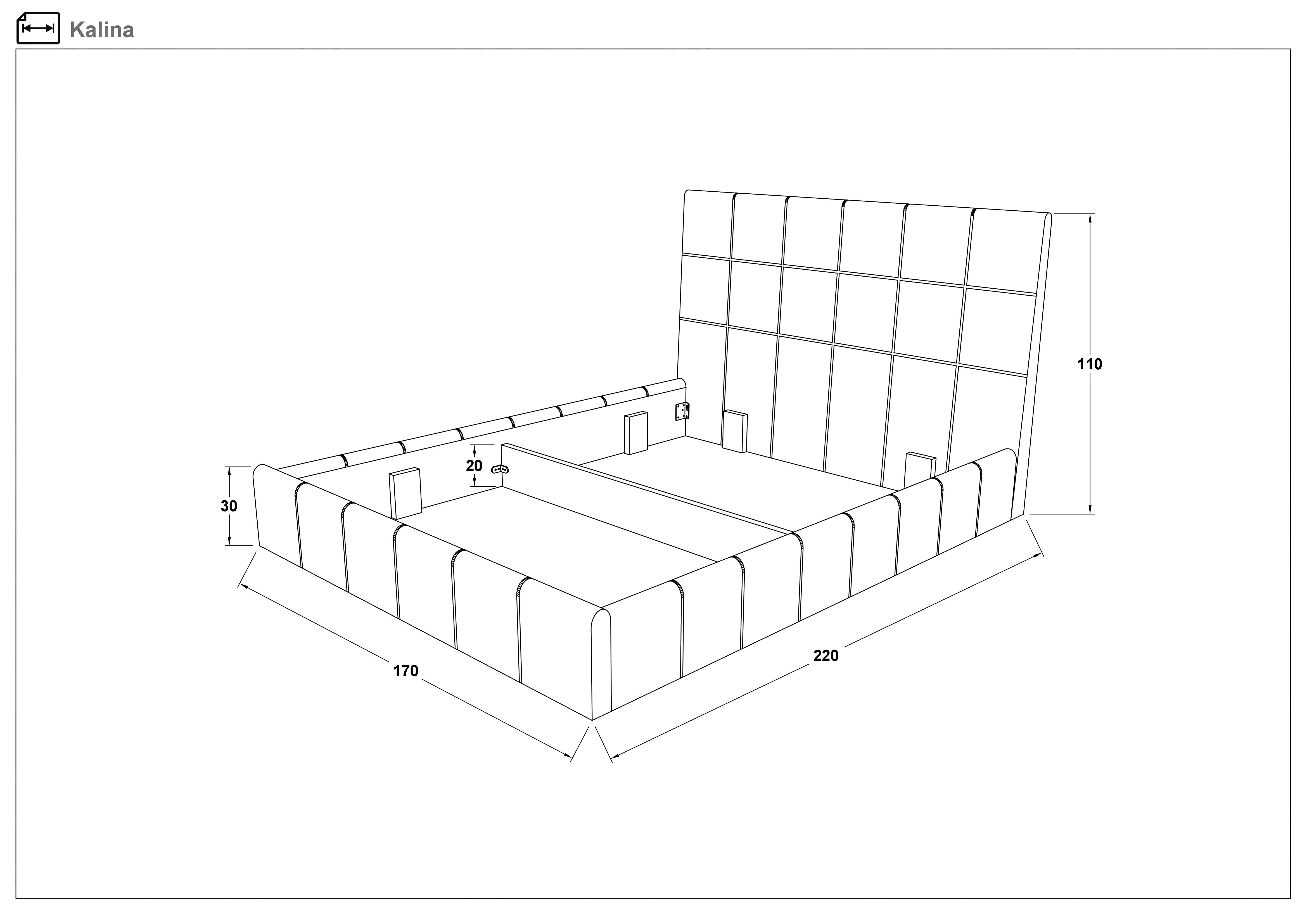 Upholstered double bed for mattress 160/200 Kalina, black  2