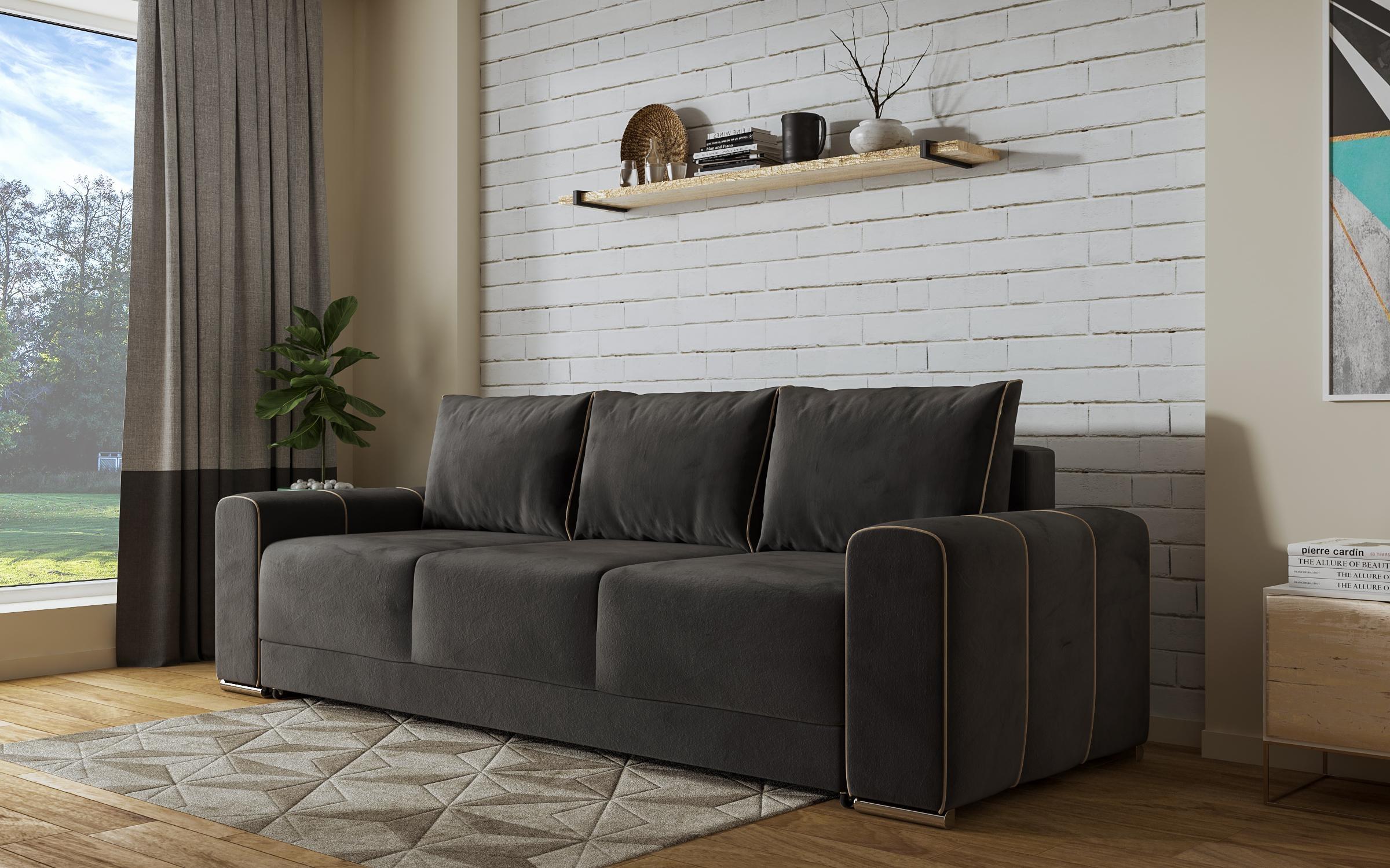 Extendable three-seater sofa Ego, graphite + dark beige  4