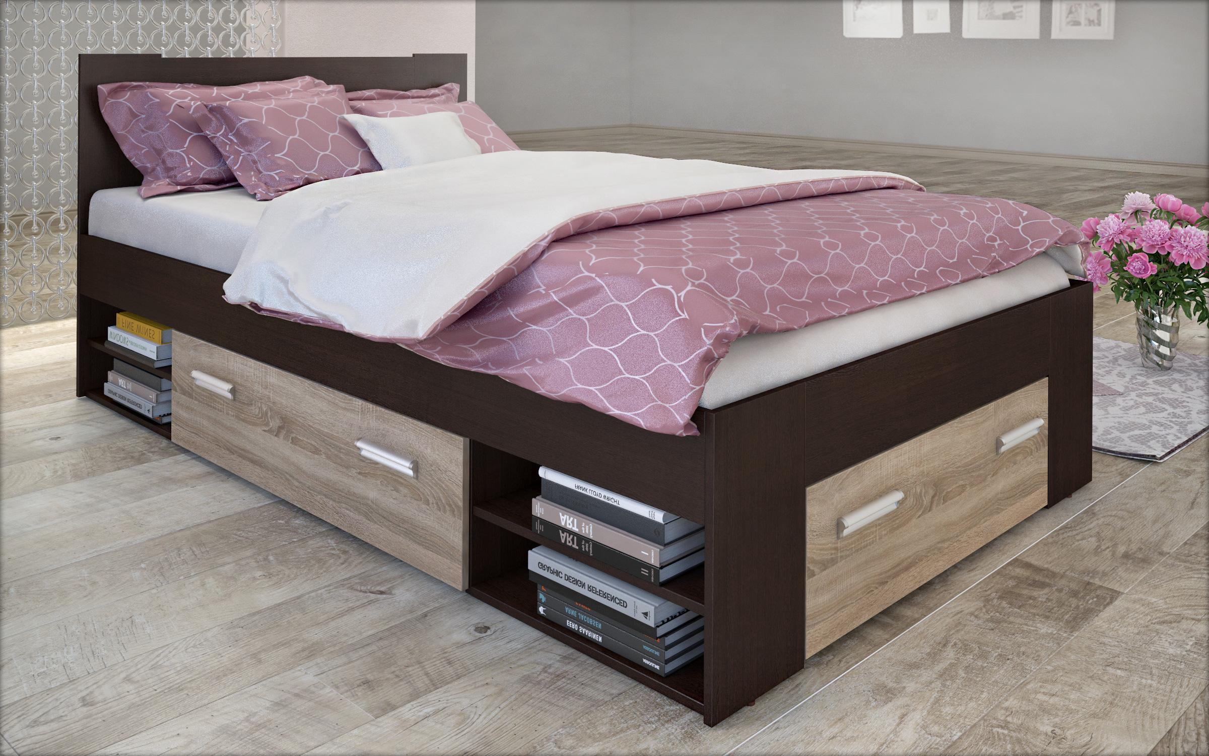 Double bed 140/200 Nemo + mattress, Wenge + Sonoma oak  3