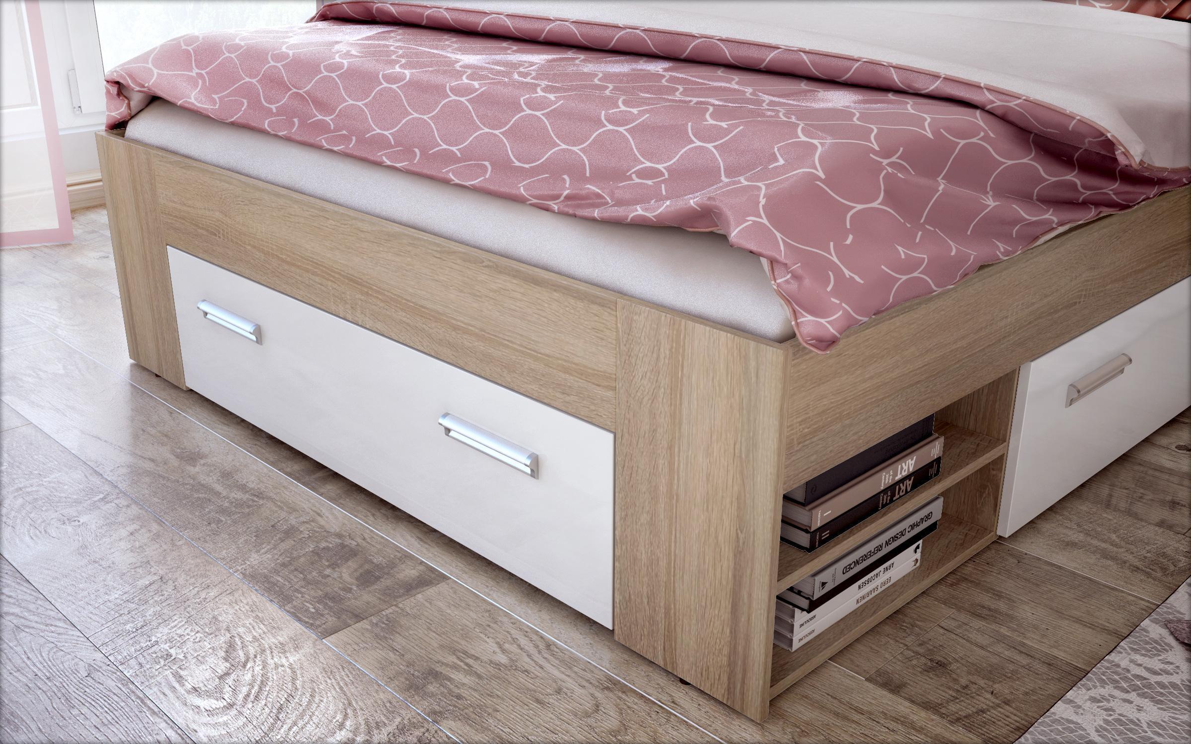 Double bed 140/200 Nemo + mattress, Sonoma oak + white gloss  6