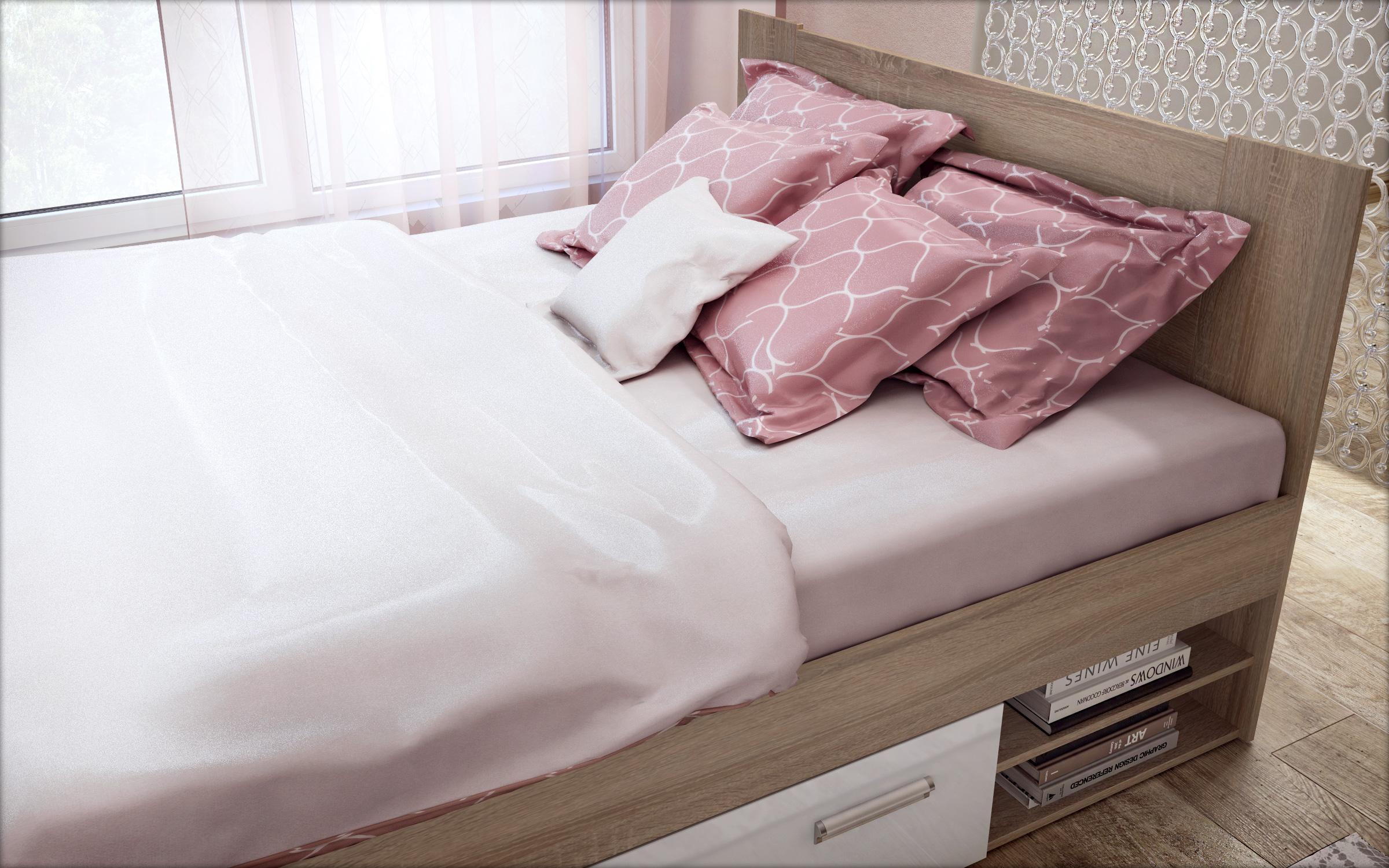 Double bed 140/200 Nemo + mattress, Sonoma oak + white gloss  7