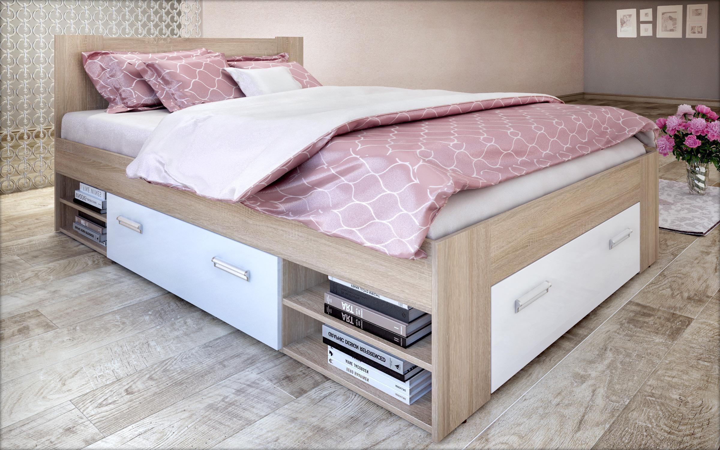 Double bed 140/200 Nemo + mattress, Sonoma oak + white gloss  4