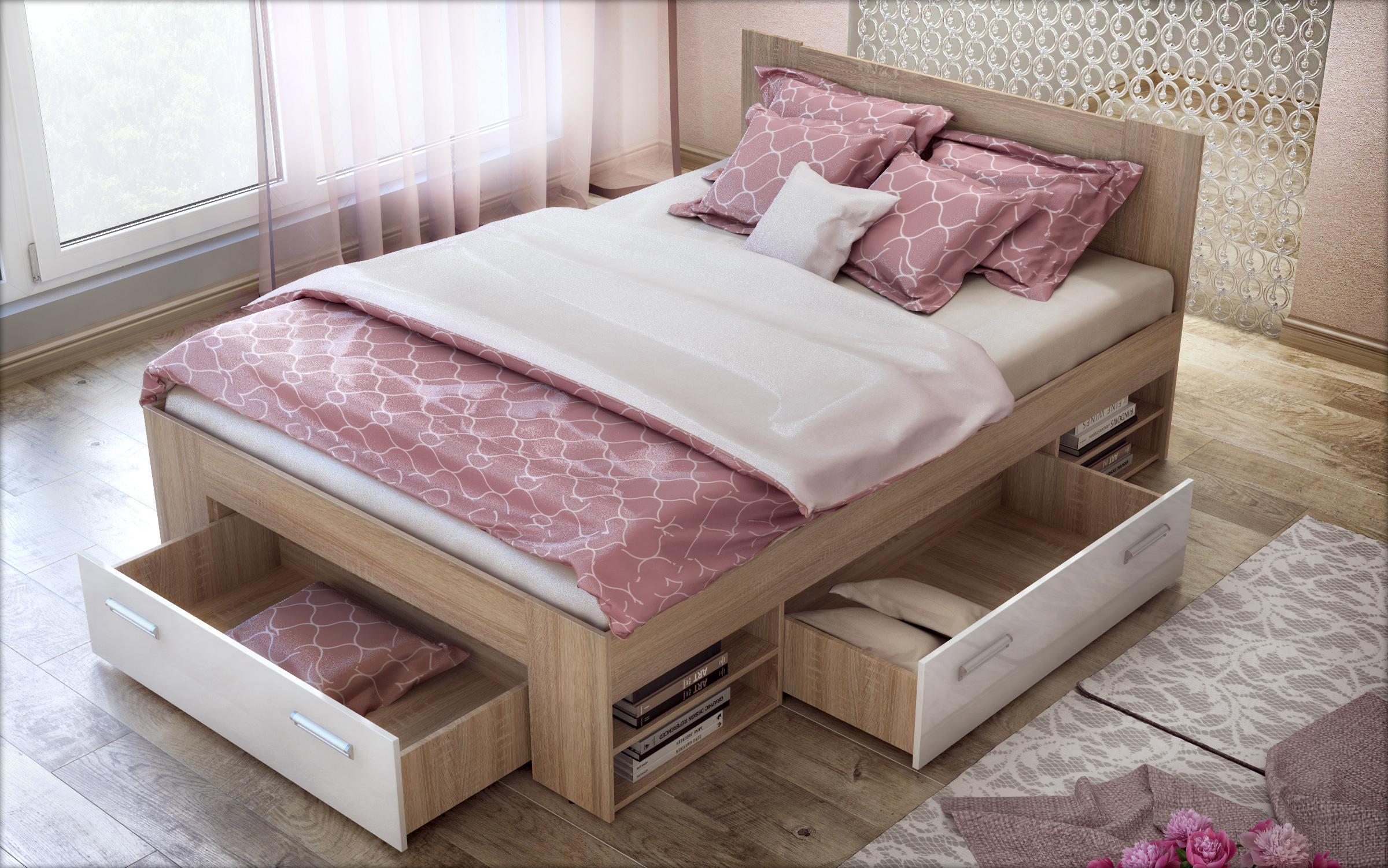 Double bed 140/200 Nemo + mattress, Sonoma oak + white gloss  5