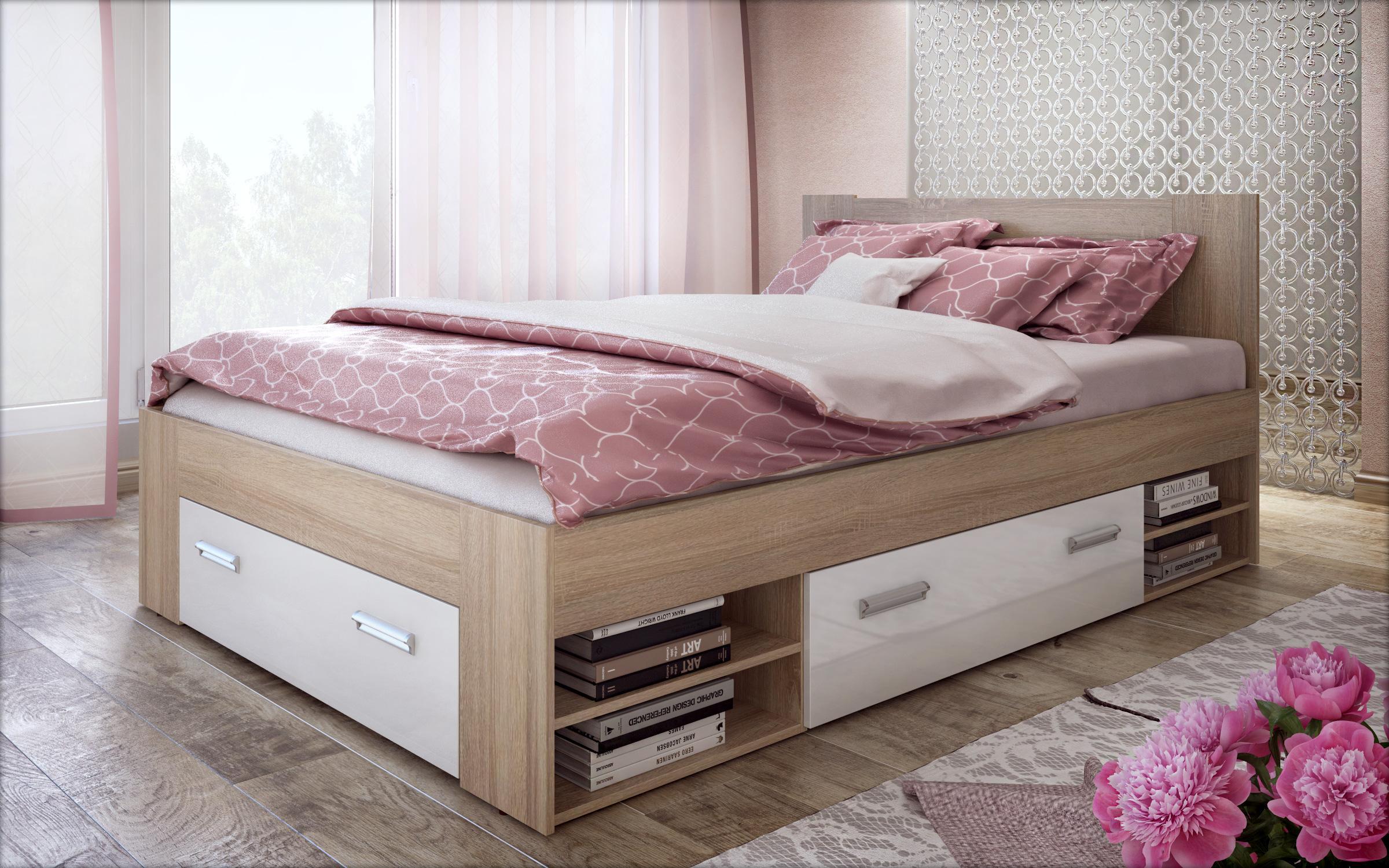 Double bed 140/200 Nemo + mattress, Sonoma oak + white gloss  3