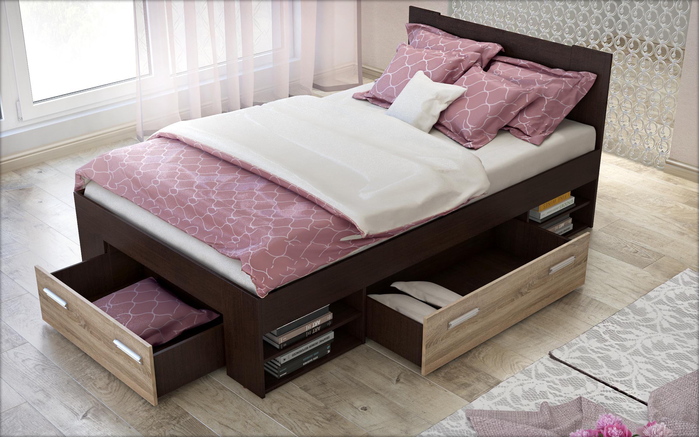 Double bed 140/200 Nemo + mattress, Wenge + Sonoma oak  4