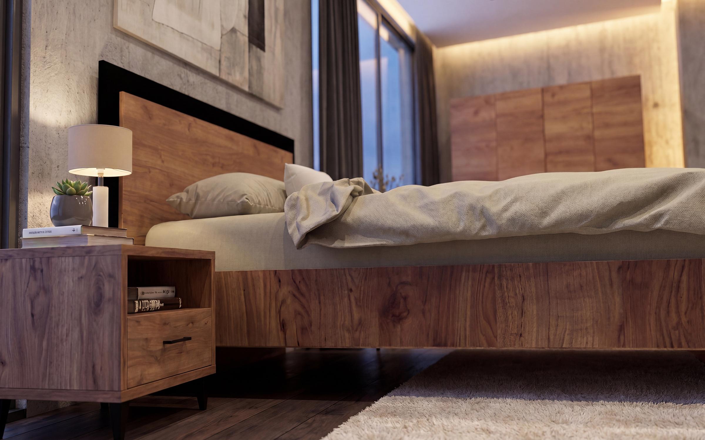 Bedroom furniture set for mattress 160/200 Salento, Tobacco Craft oak + black matt  4