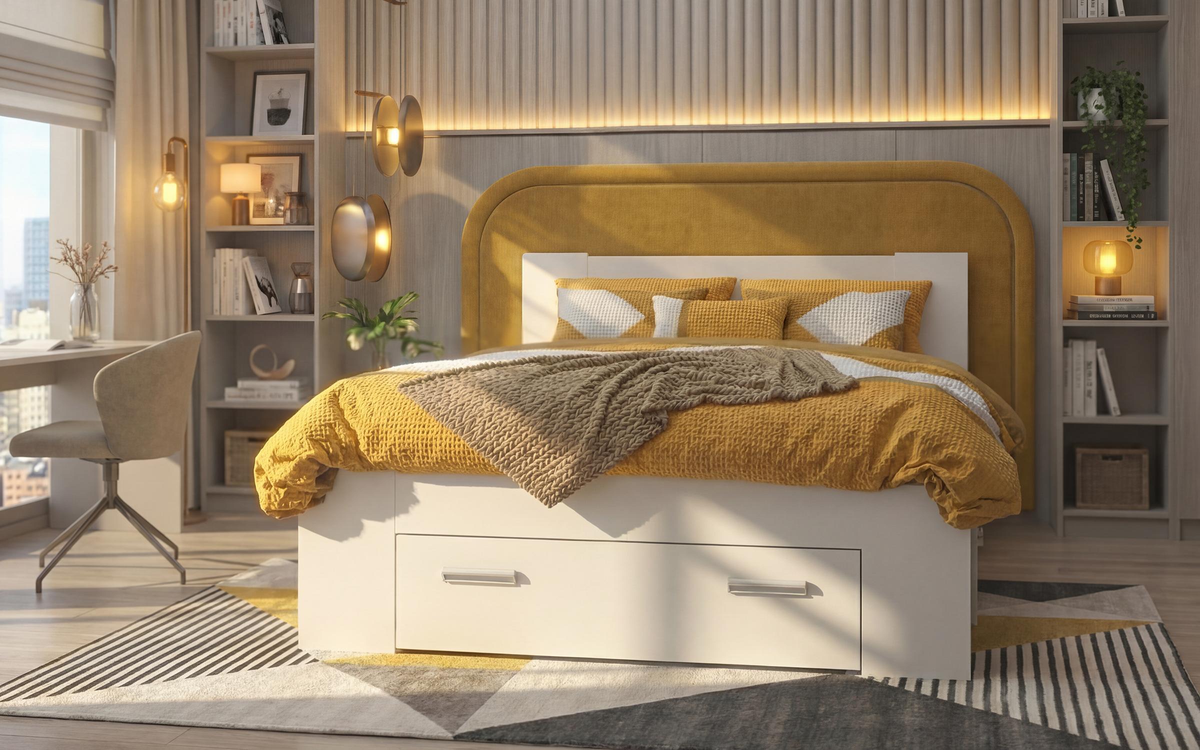 Double bed 140/200 Nemo + mattress, white  4