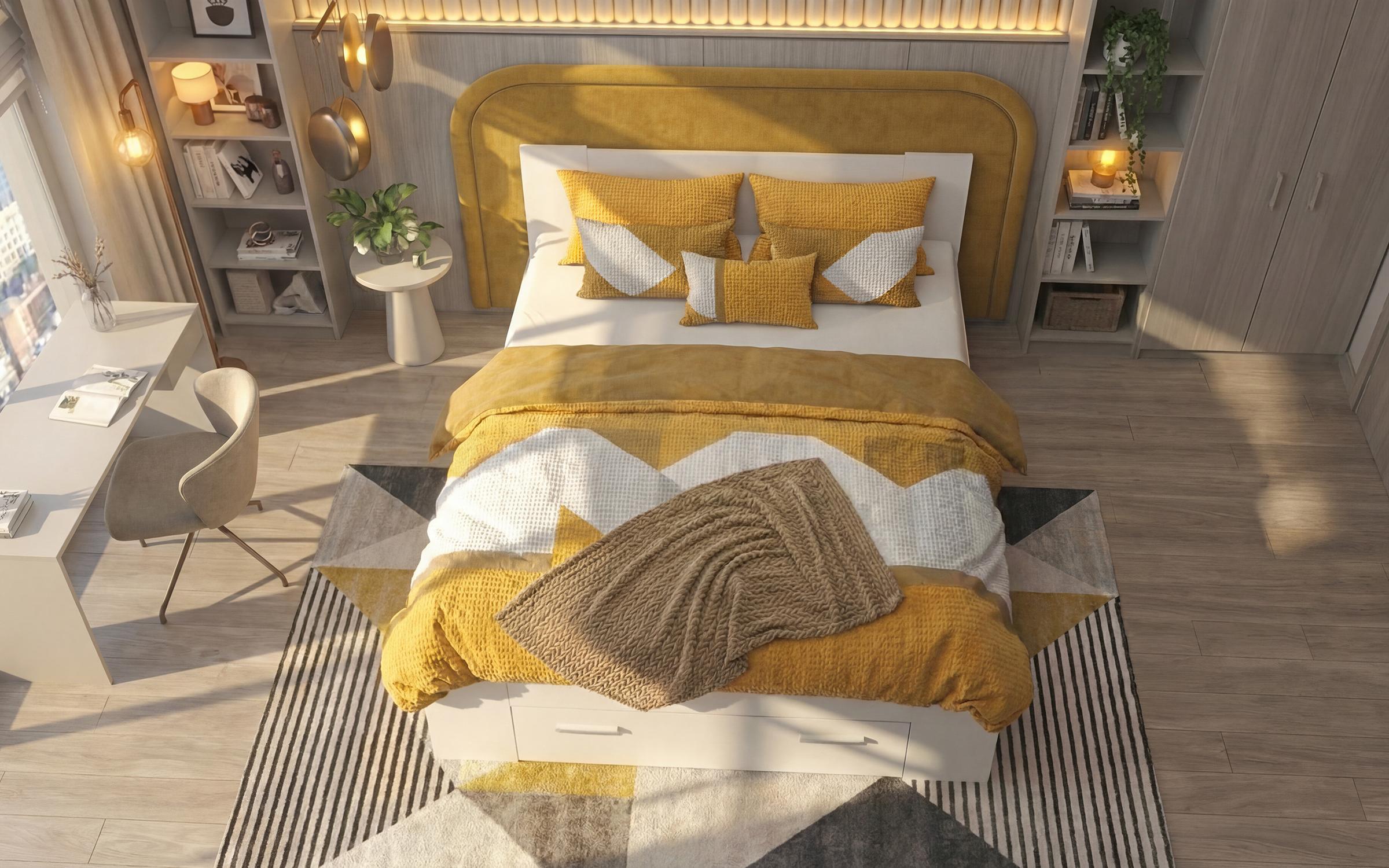 Double bed + drawers for mattress 140/200 Nemo, white  6
