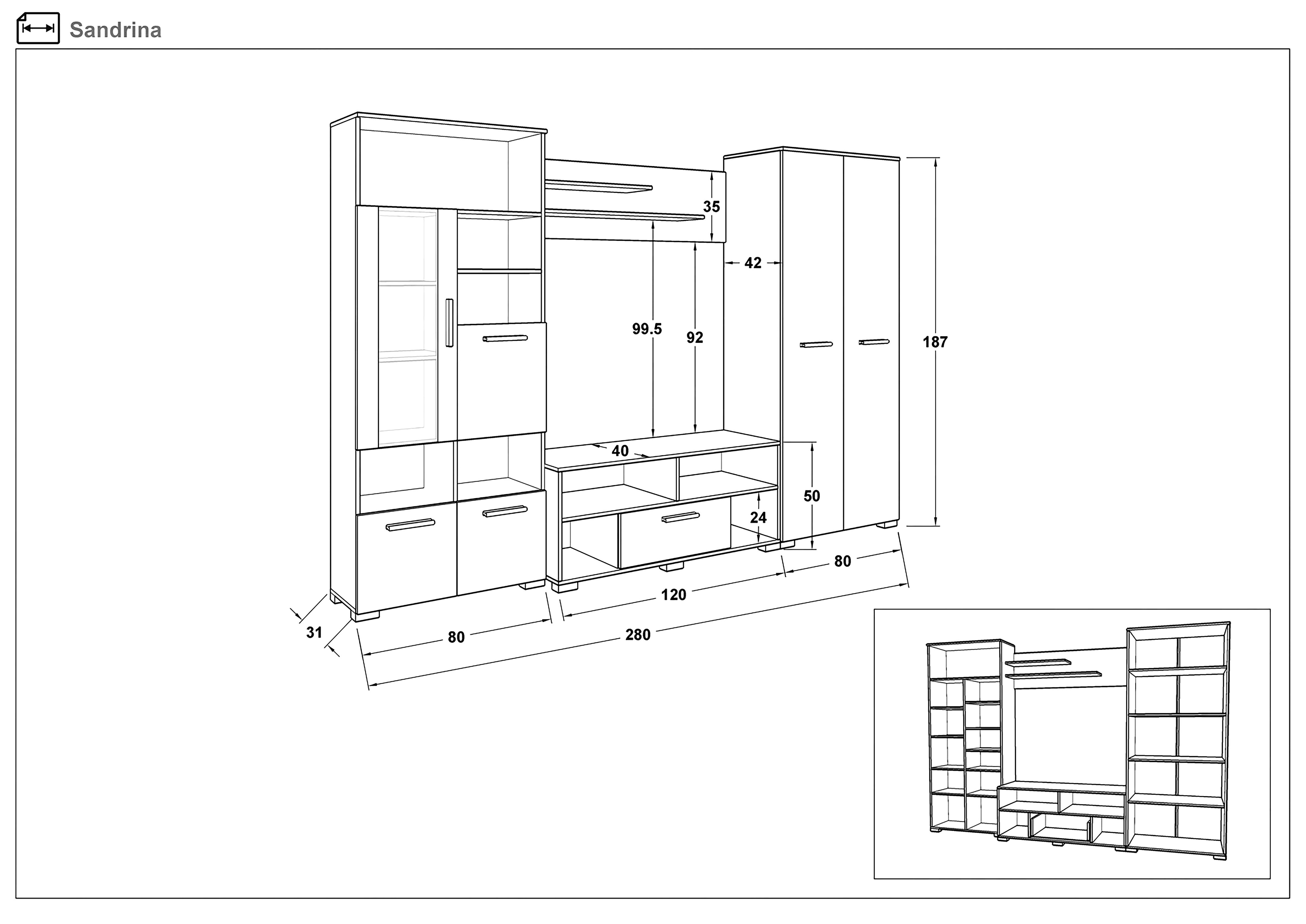 Shelf unit Sandrina, Wotan oak + anthracite matt  2
