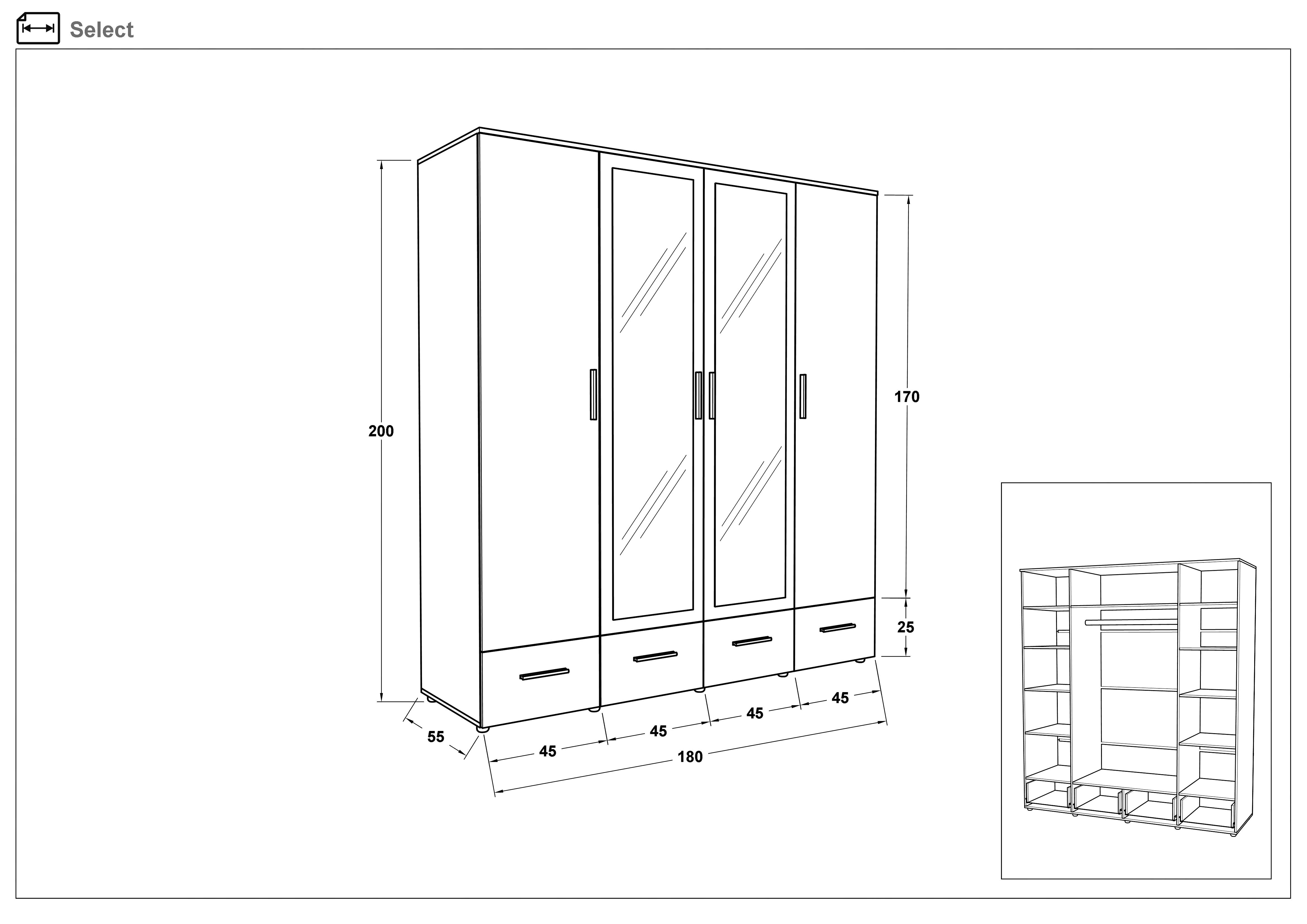 Four-winged wardrobe Select, anthracite matt + walnut  2