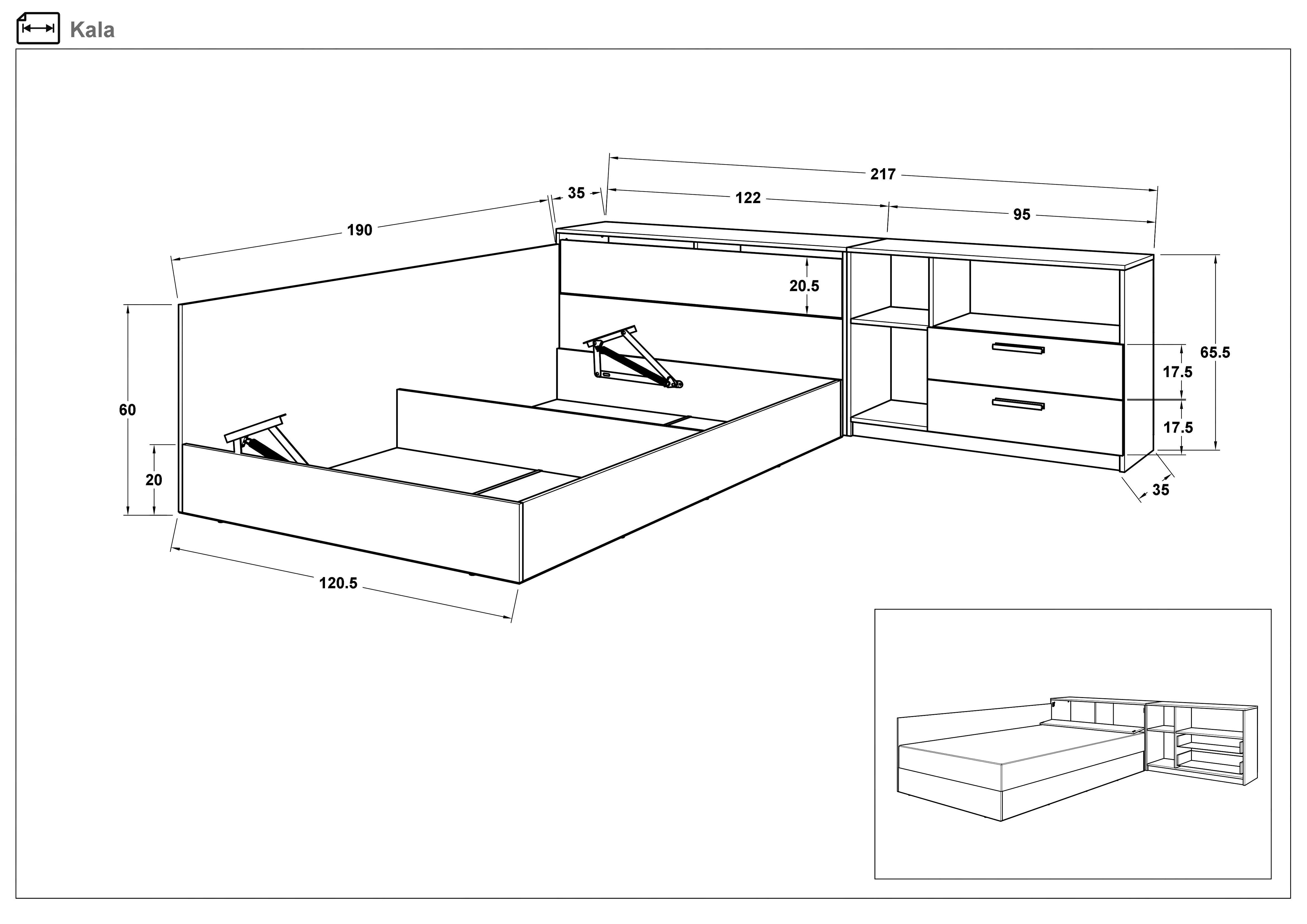 Bedroom furniture set for mattress 120/190 Kala, Wenge + Sonoma oak  2