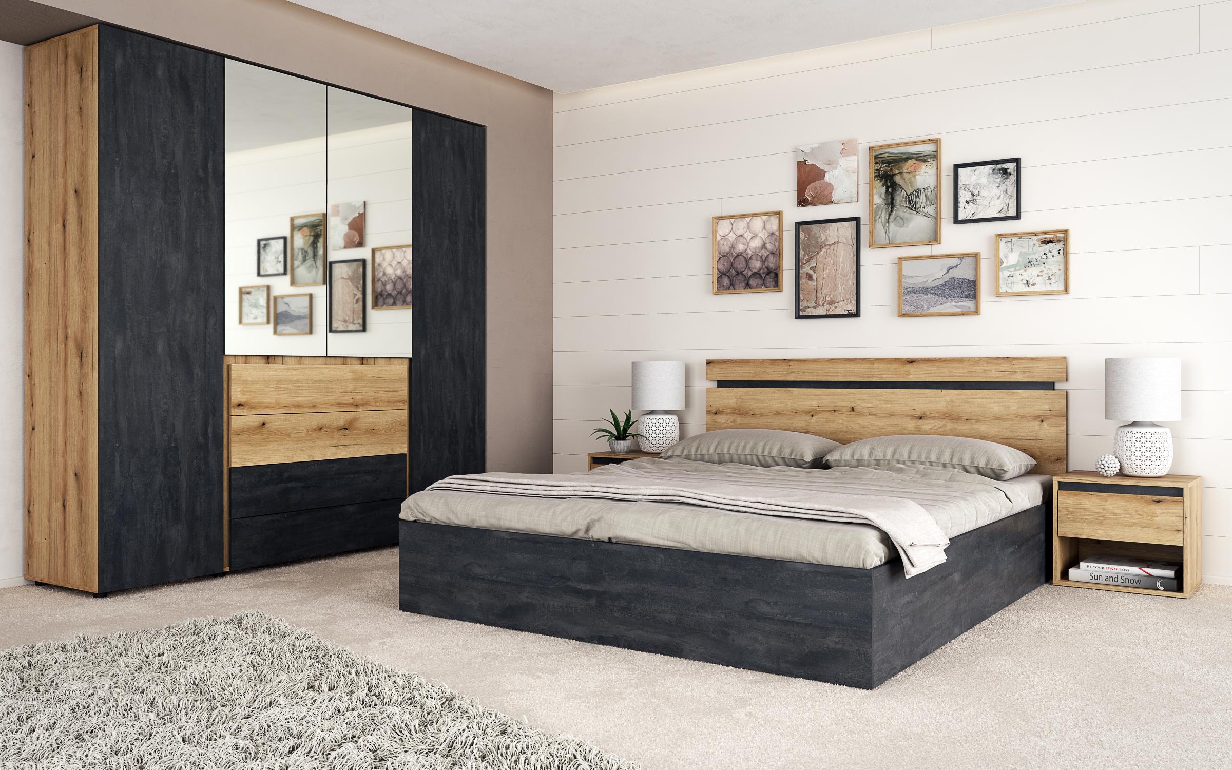 Double bed for mattress 160/200 Naxos, Evoke oak + Magma  4